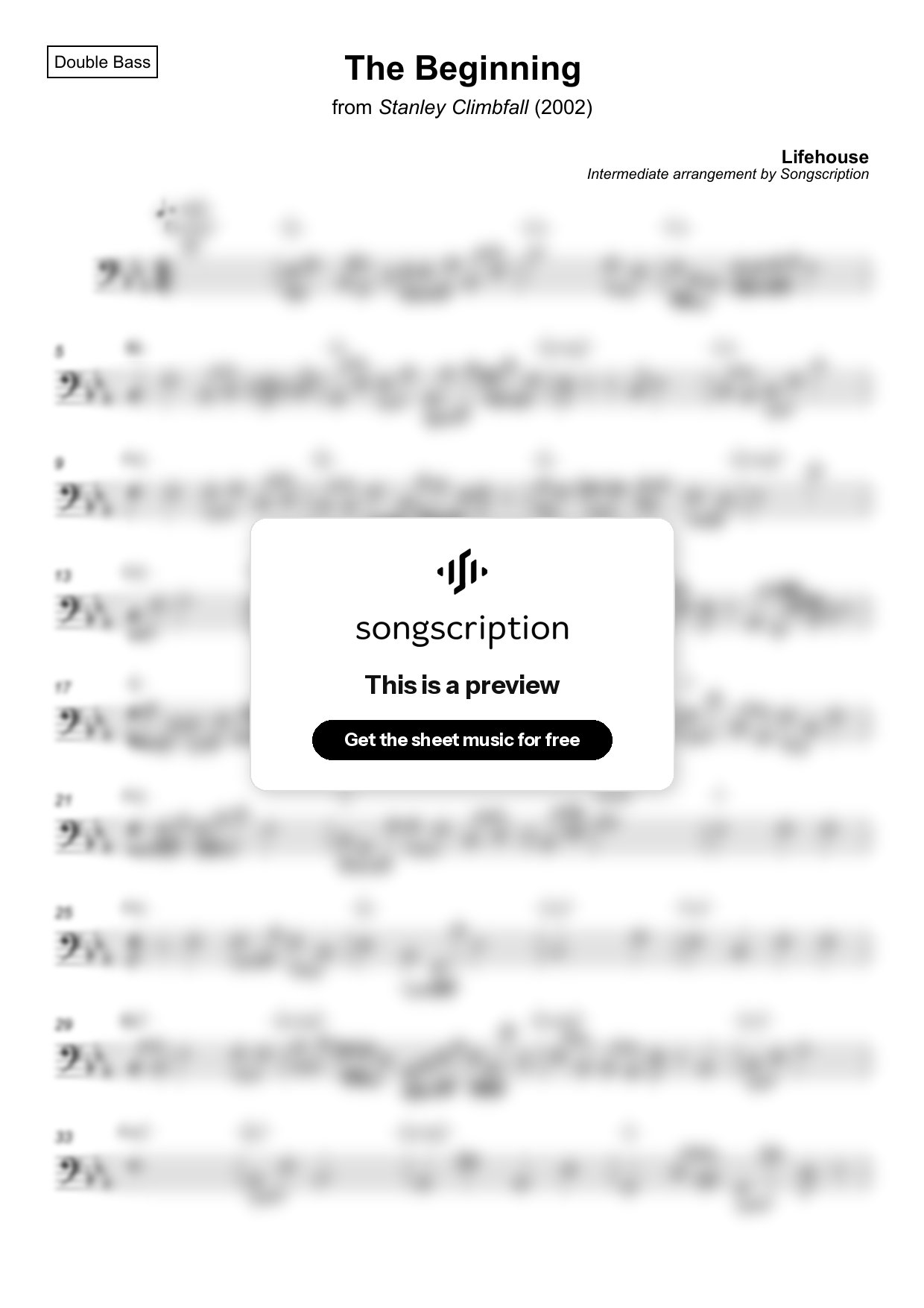 Intermediate Double Bass Sheet Music for "The Beginning" by Lifehouse