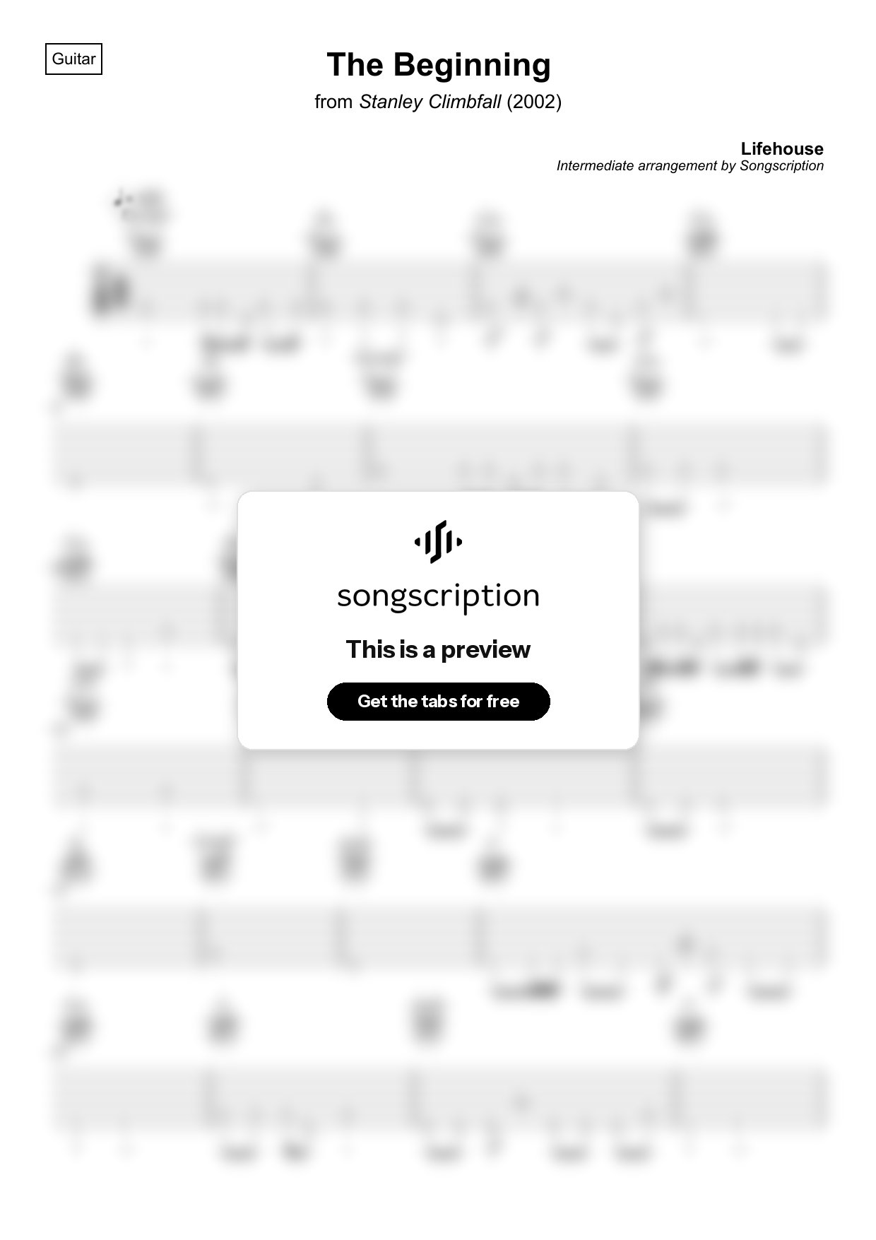 Intermediate Acoustic Guitar Tabs for "The Beginning" by Lifehouse