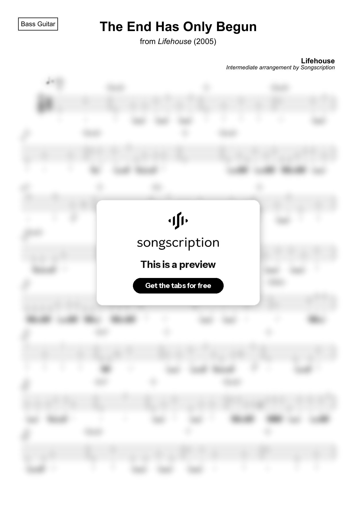 Intermediate Bass Guitar Tabs for "The End Has Only Begun" by Lifehouse