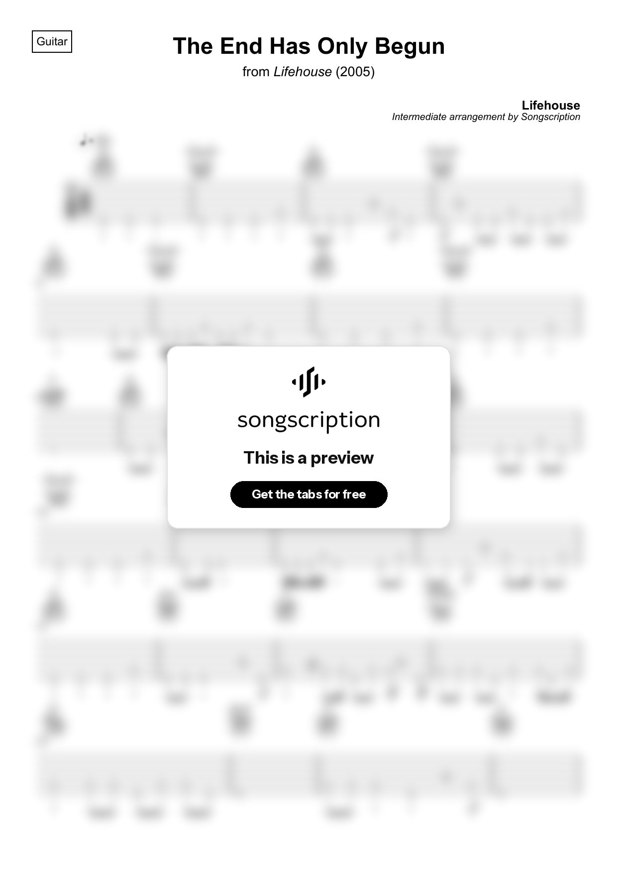 Intermediate Acoustic Guitar Tabs for "The End Has Only Begun" by Lifehouse