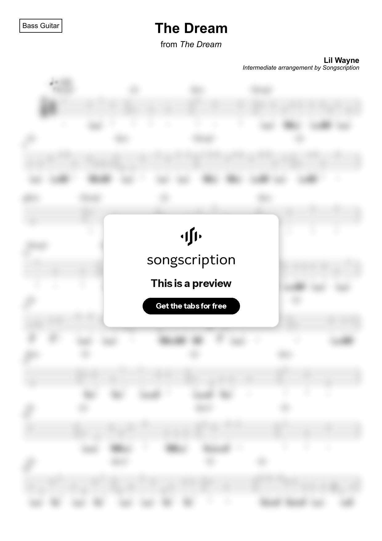 Intermediate Bass Guitar Tabs for "The Dream" by Lil Wayne