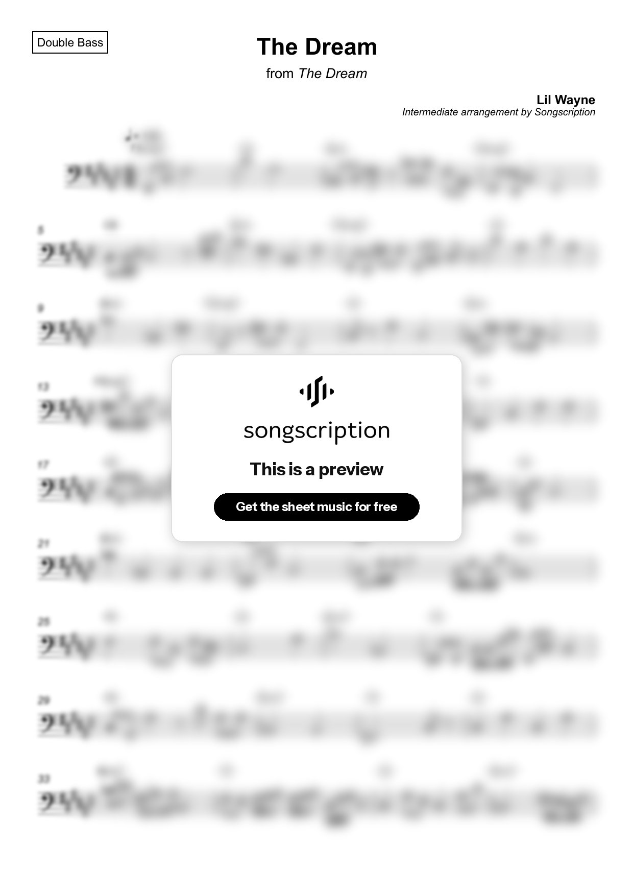 Intermediate Double Bass Sheet Music for "The Dream" by Lil Wayne