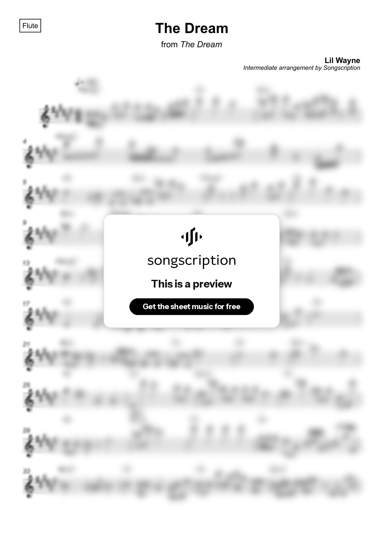 Intermediate Flute Sheet Music for "The Dream" by Lil Wayne