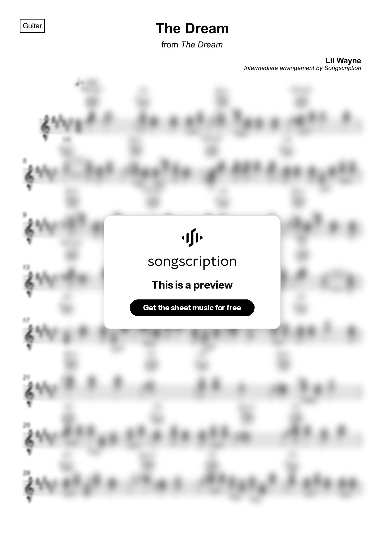 Intermediate Acoustic Guitar Sheet Music for "The Dream" by Lil Wayne