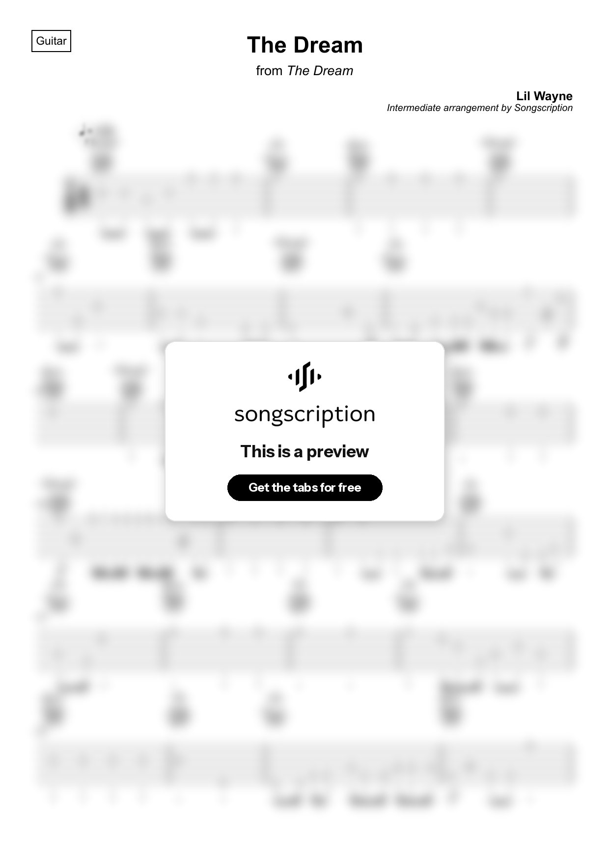 Intermediate Acoustic Guitar Tabs for "The Dream" by Lil Wayne