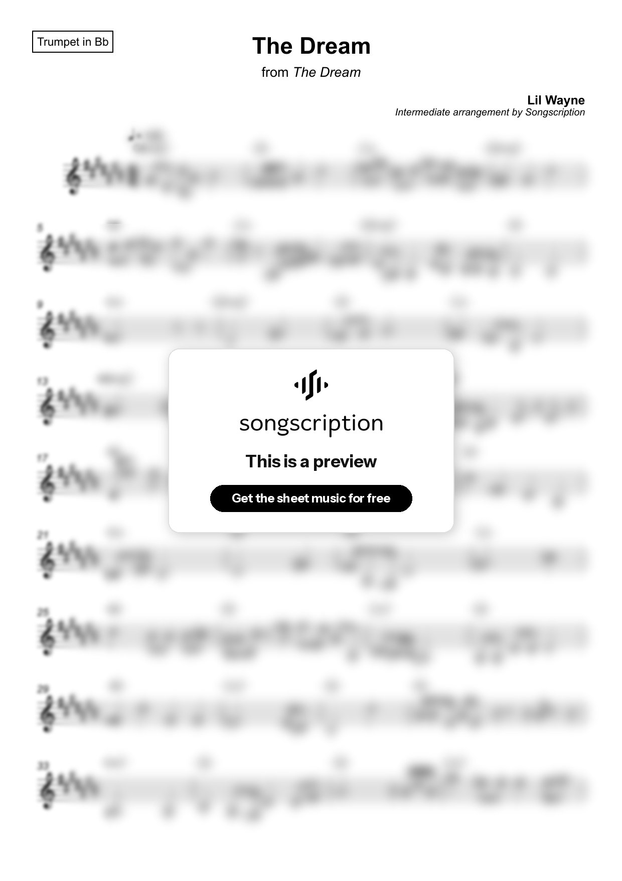 Intermediate Trumpet Sheet Music for "The Dream" by Lil Wayne