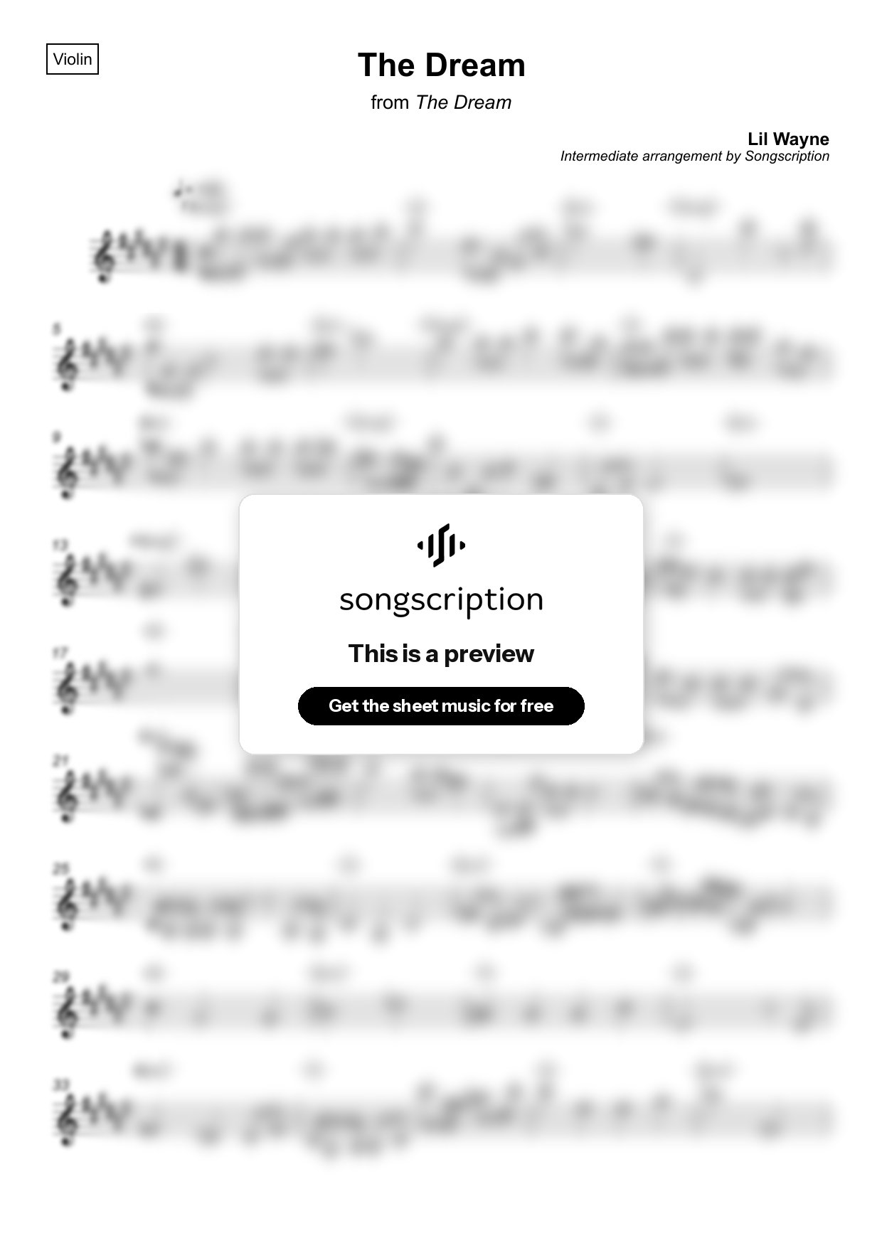 Intermediate Violin Sheet Music for "The Dream" by Lil Wayne