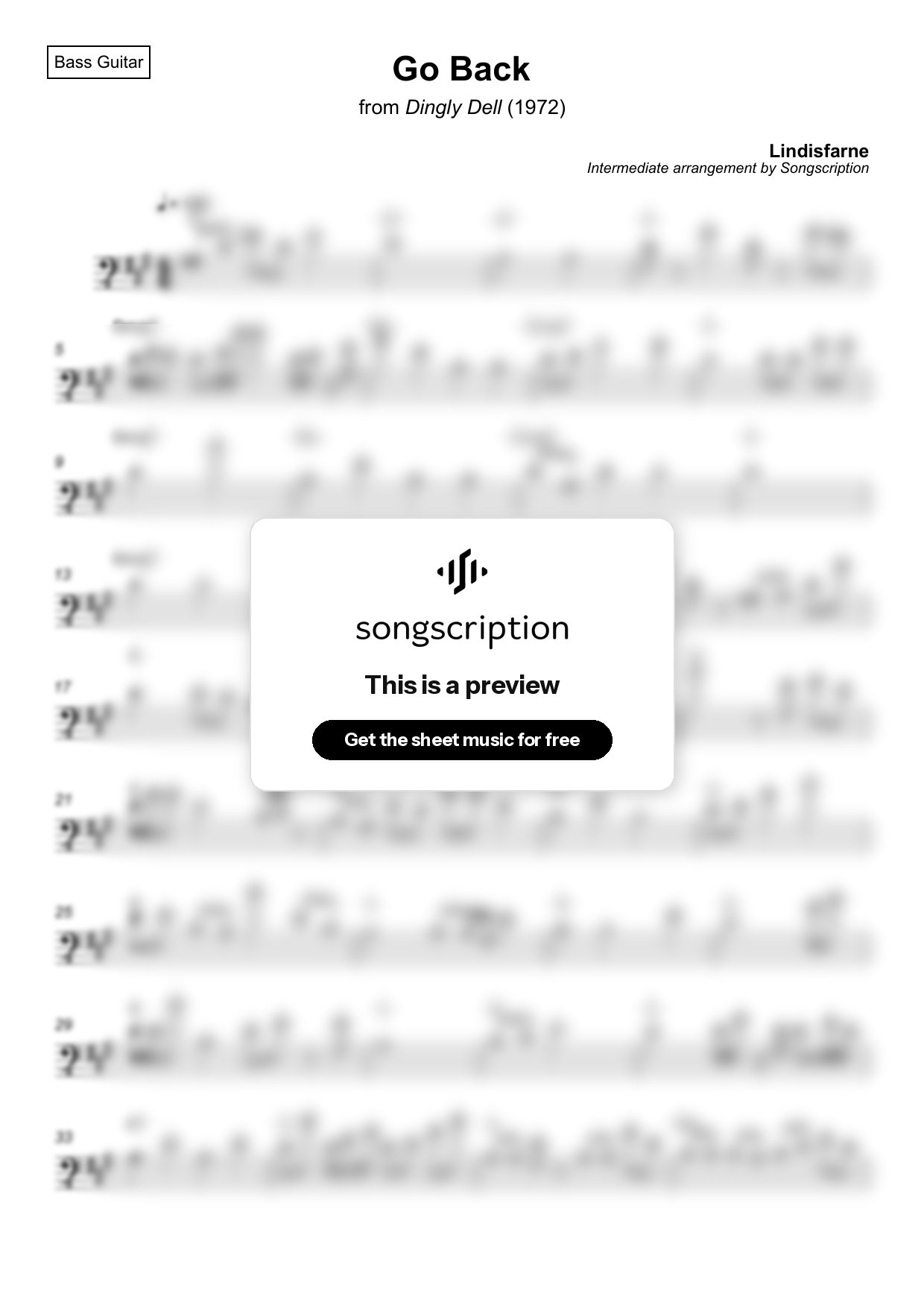 Intermediate Bass Guitar Sheet Music for "Go Back" by Lindisfarne