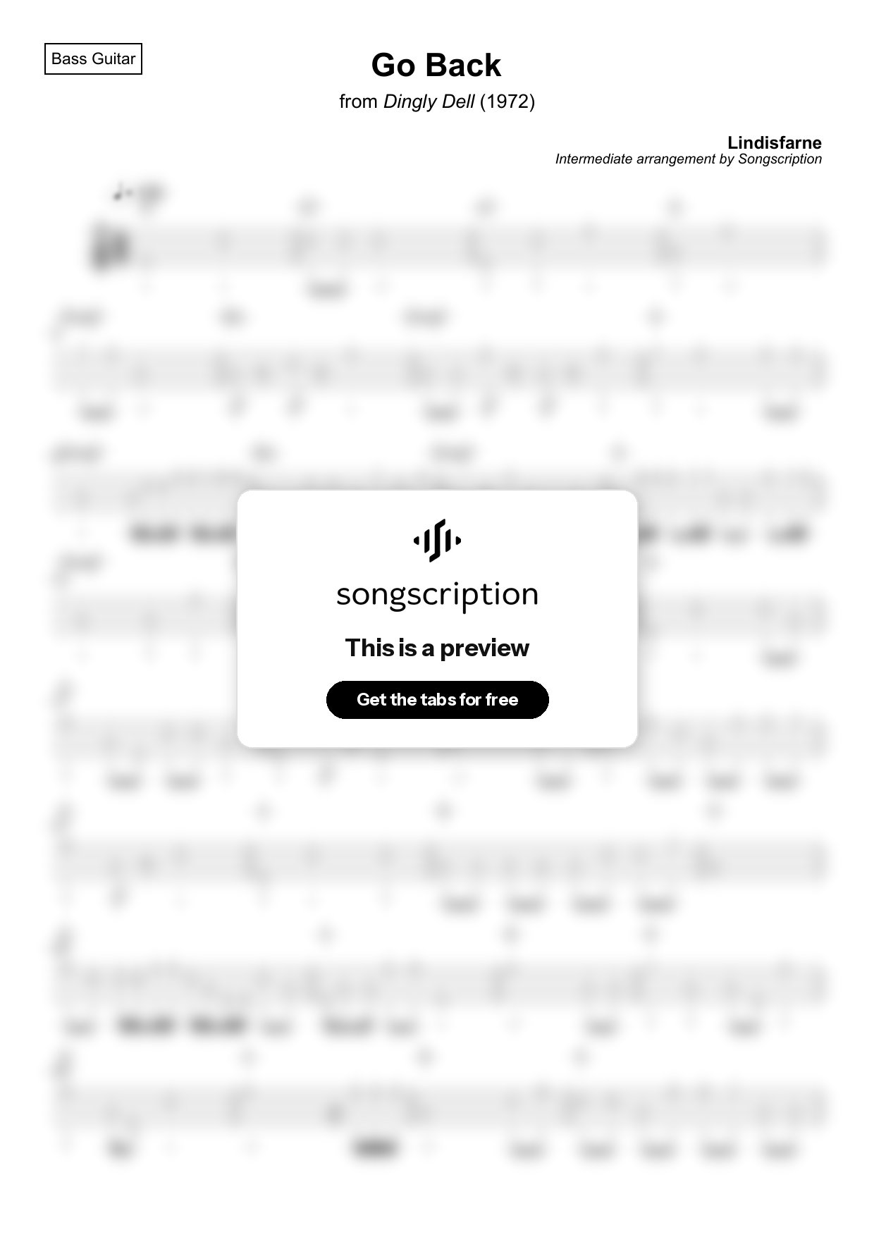 Intermediate Bass Guitar Tabs for "Go Back" by Lindisfarne