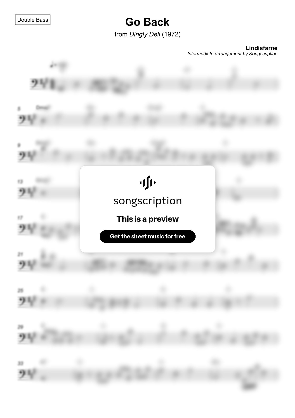 Intermediate Double Bass Sheet Music for "Go Back" by Lindisfarne