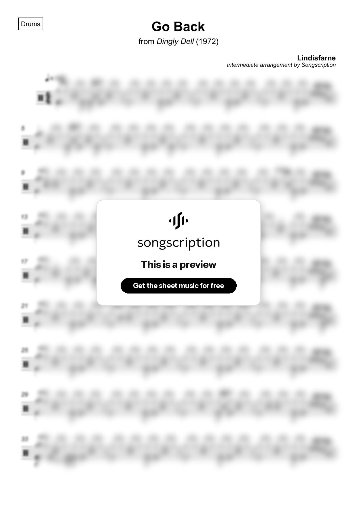 Intermediate Drums Sheet Music for "Go Back" by Lindisfarne