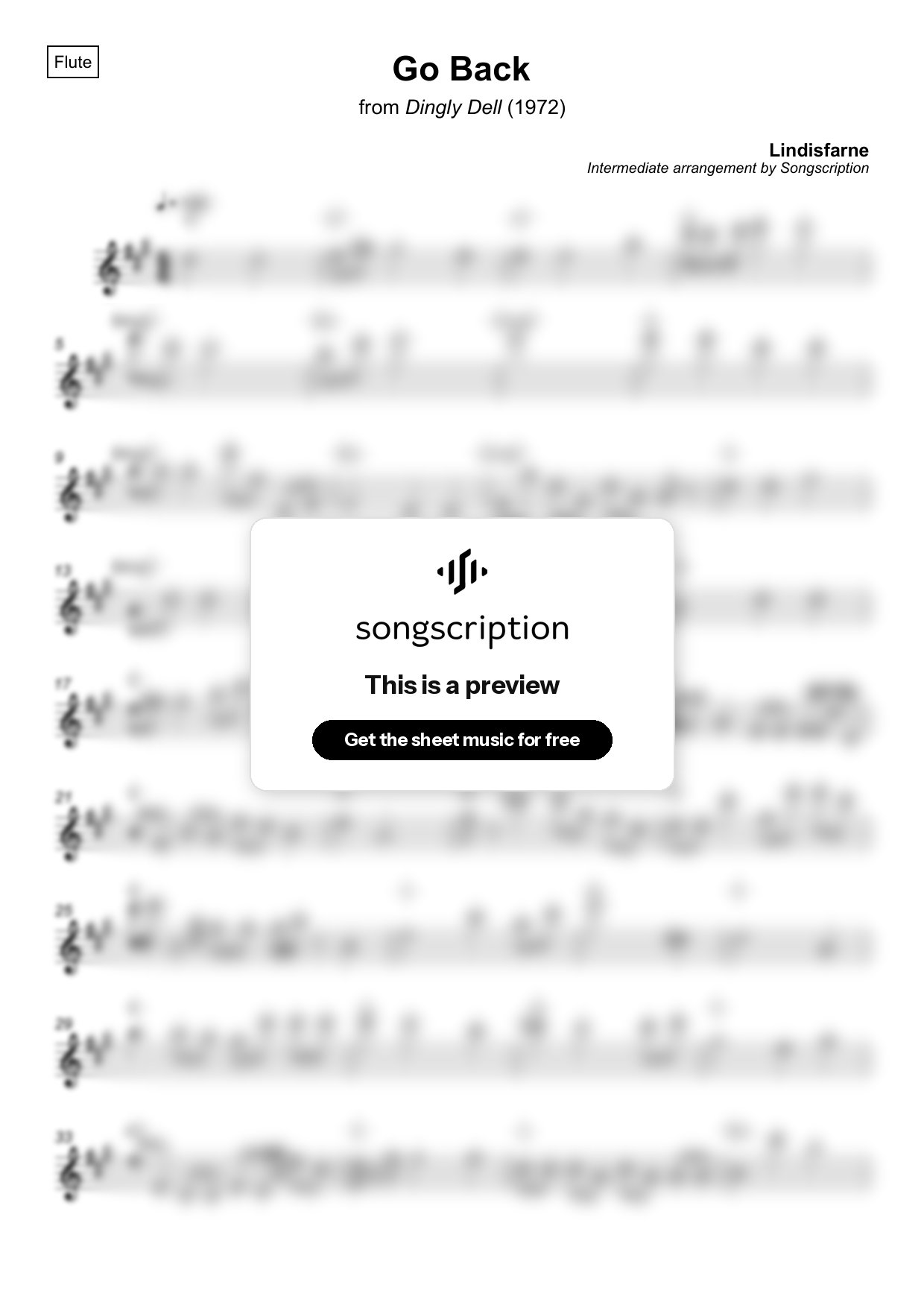 Intermediate Flute Sheet Music for "Go Back" by Lindisfarne