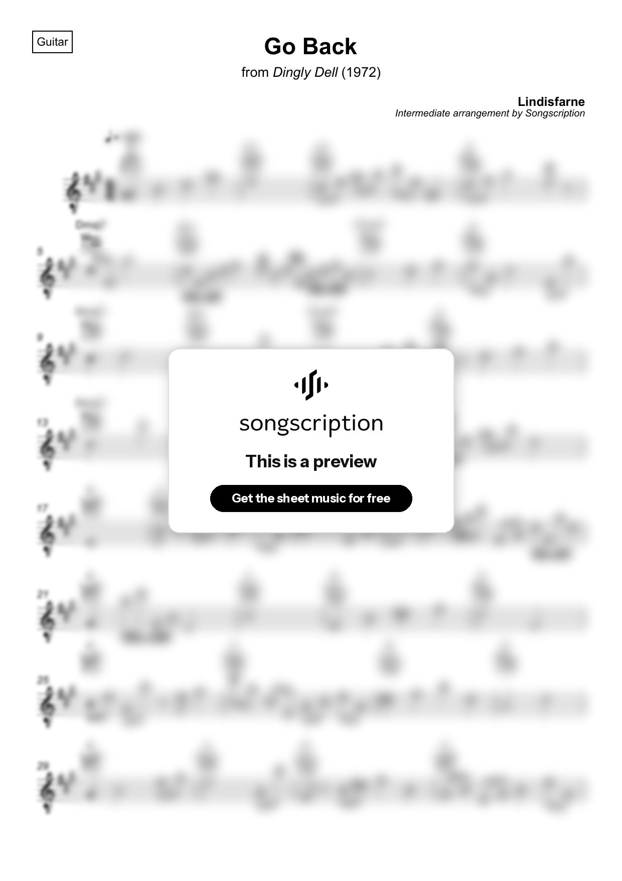 Intermediate Acoustic Guitar Sheet Music for "Go Back" by Lindisfarne