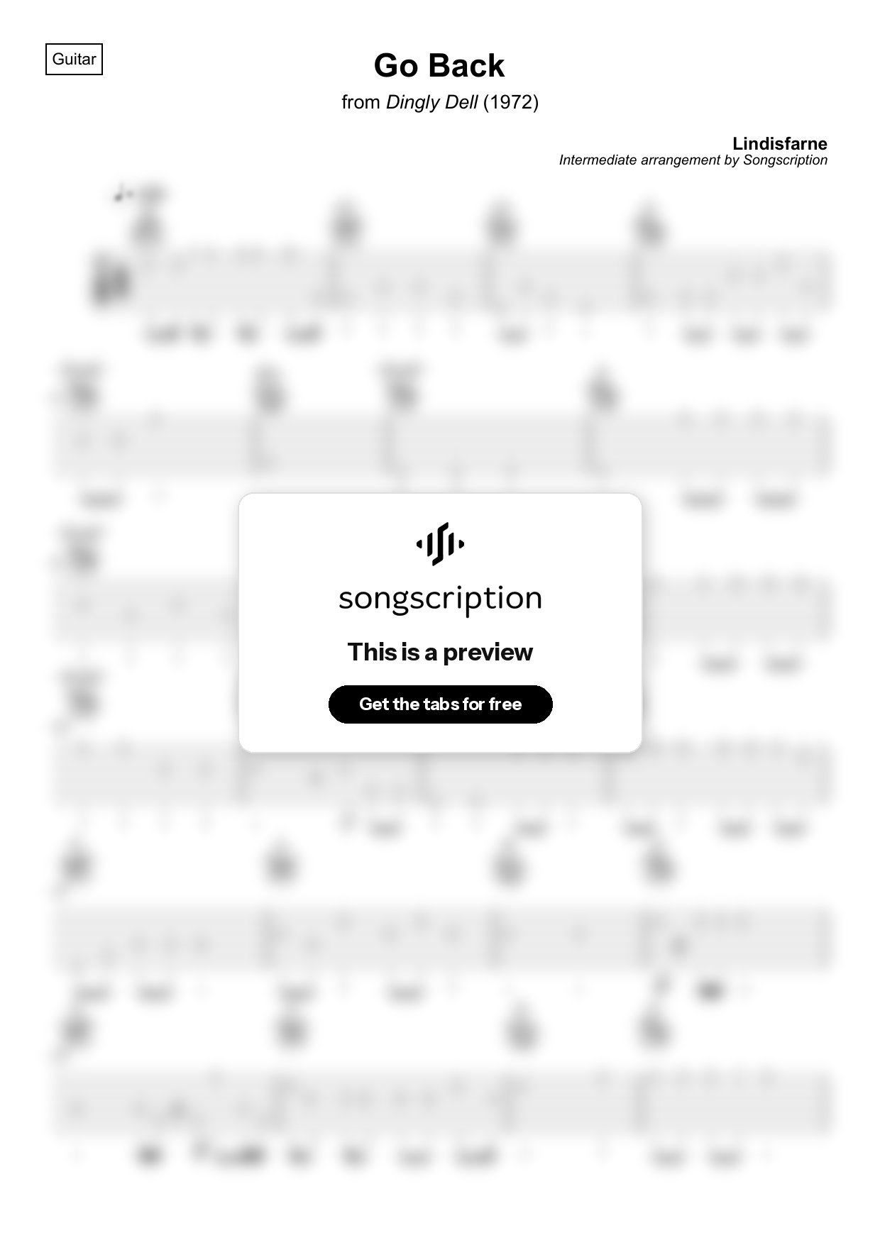 Intermediate Acoustic Guitar Tabs for "Go Back" by Lindisfarne