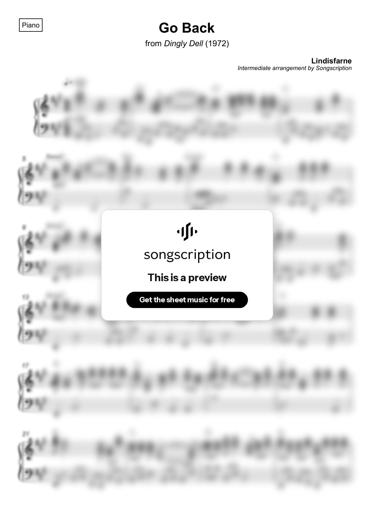 Intermediate Piano Sheet Music for "Go Back" by Lindisfarne