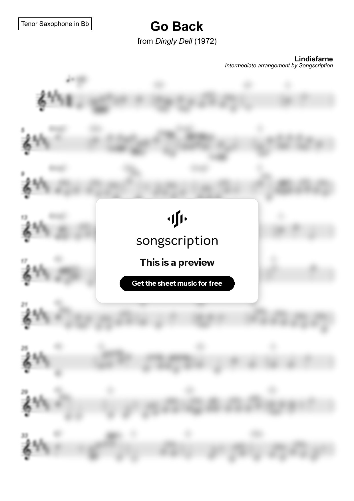 Intermediate Tenor Sax Sheet Music for "Go Back" by Lindisfarne