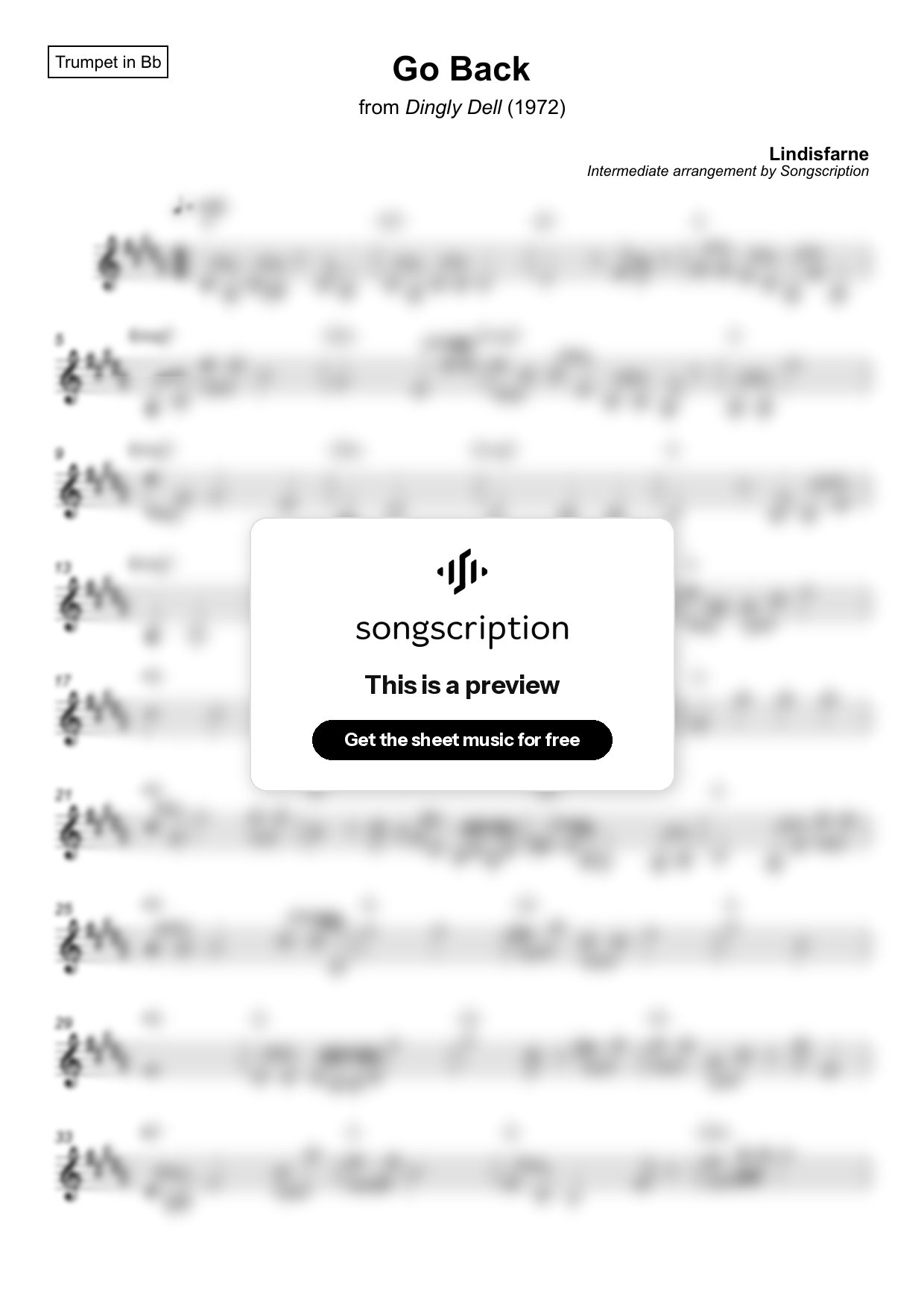 Intermediate Trumpet Sheet Music for "Go Back" by Lindisfarne