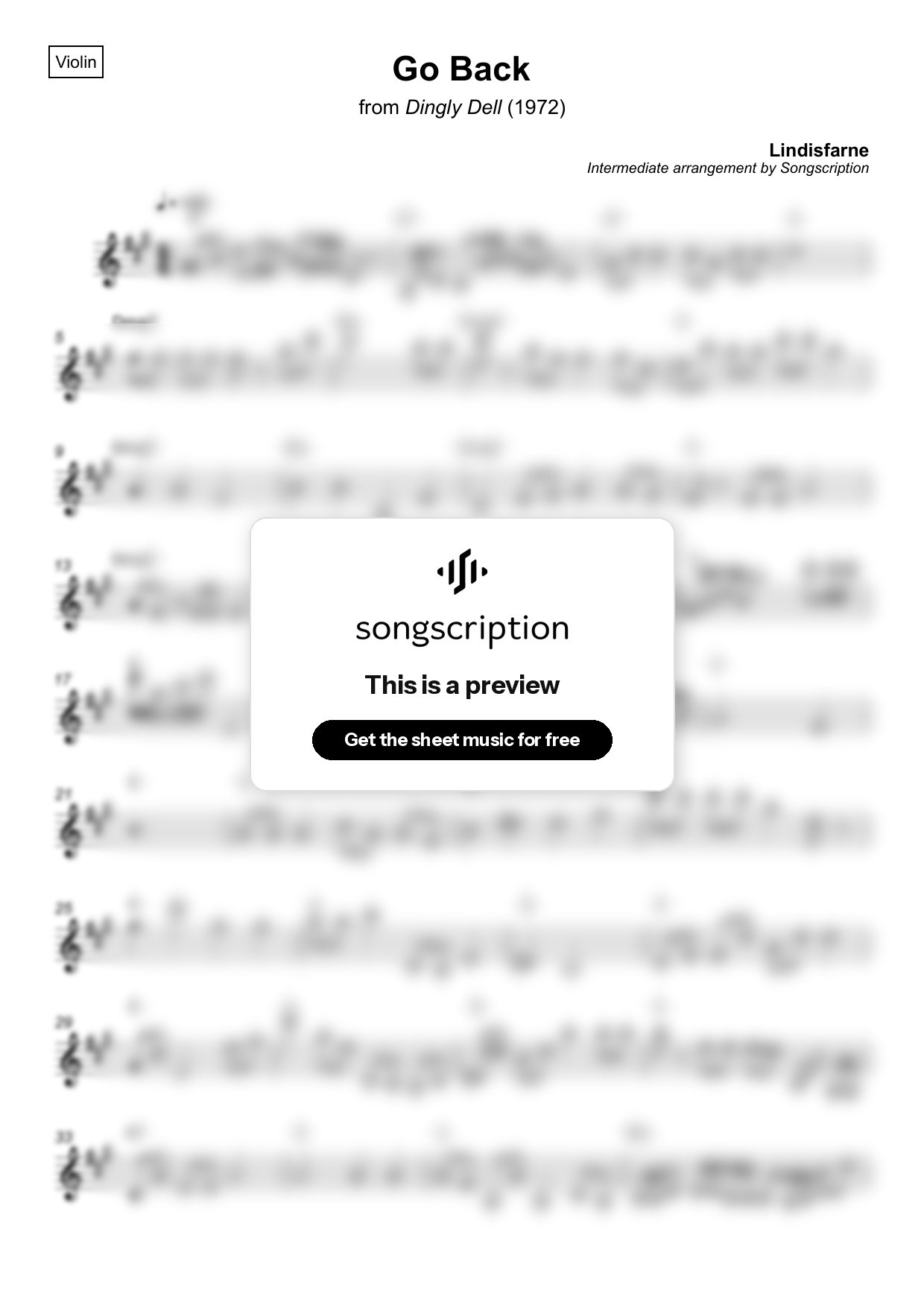 Intermediate Violin Sheet Music for "Go Back" by Lindisfarne