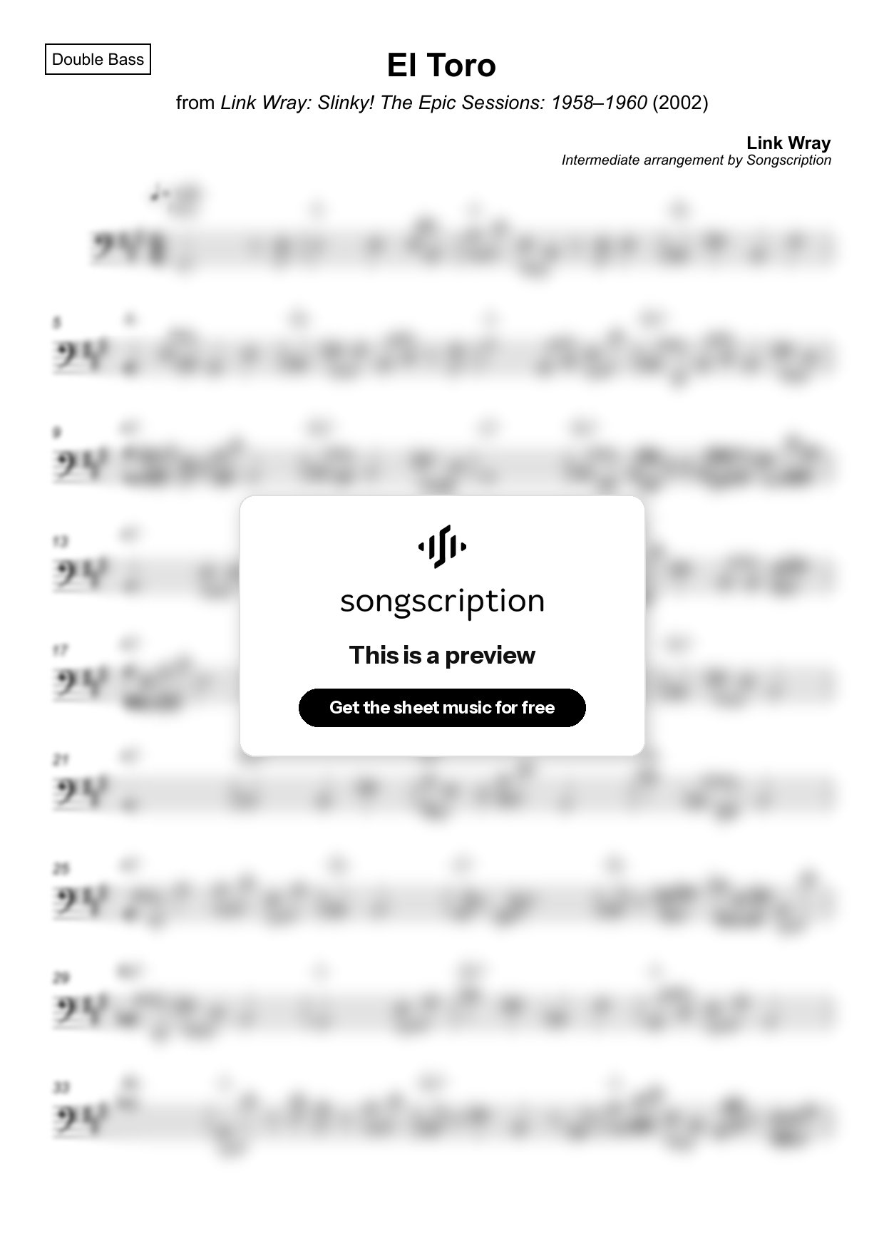 Intermediate Double Bass Sheet Music for "El Toro" by Link Wray