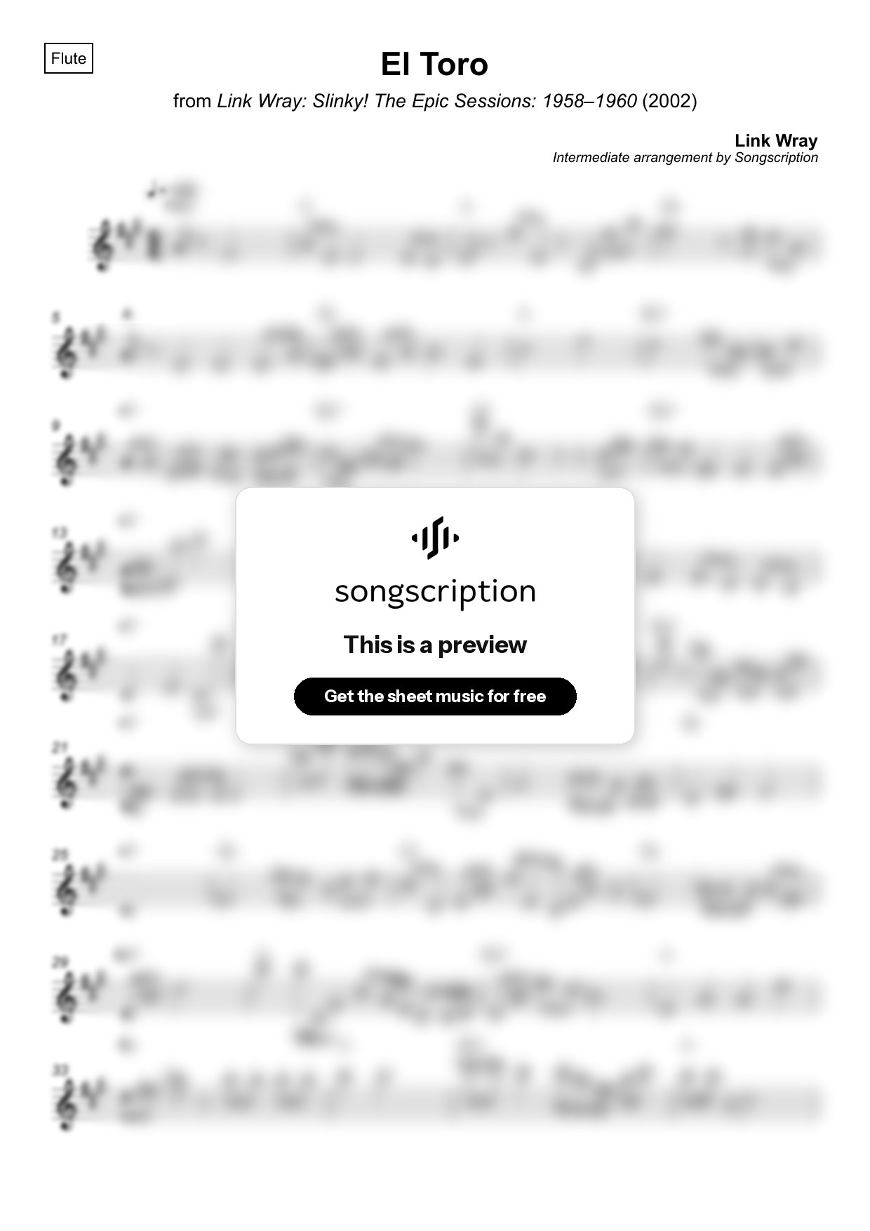 Intermediate Flute Sheet Music for "El Toro" by Link Wray