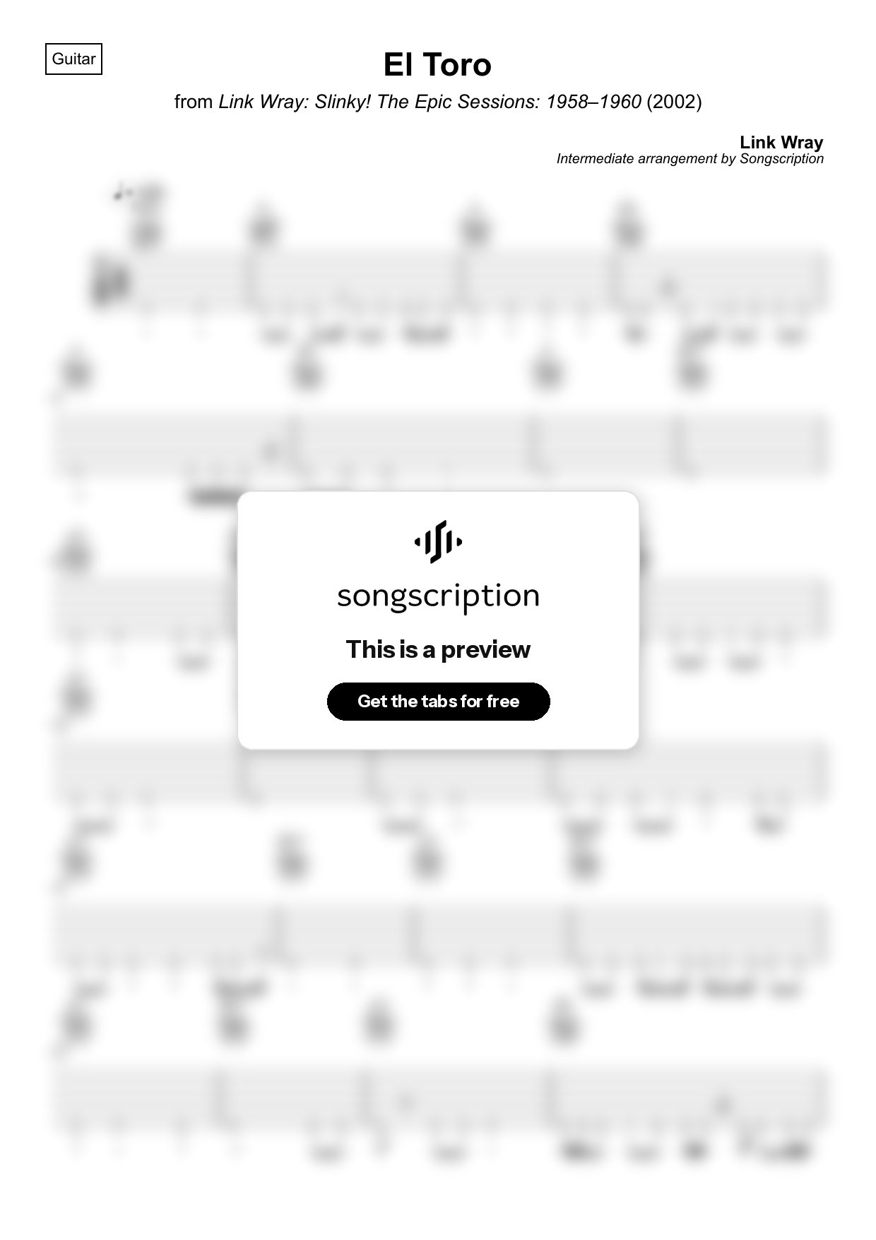 Intermediate Acoustic Guitar Tabs for "El Toro" by Link Wray