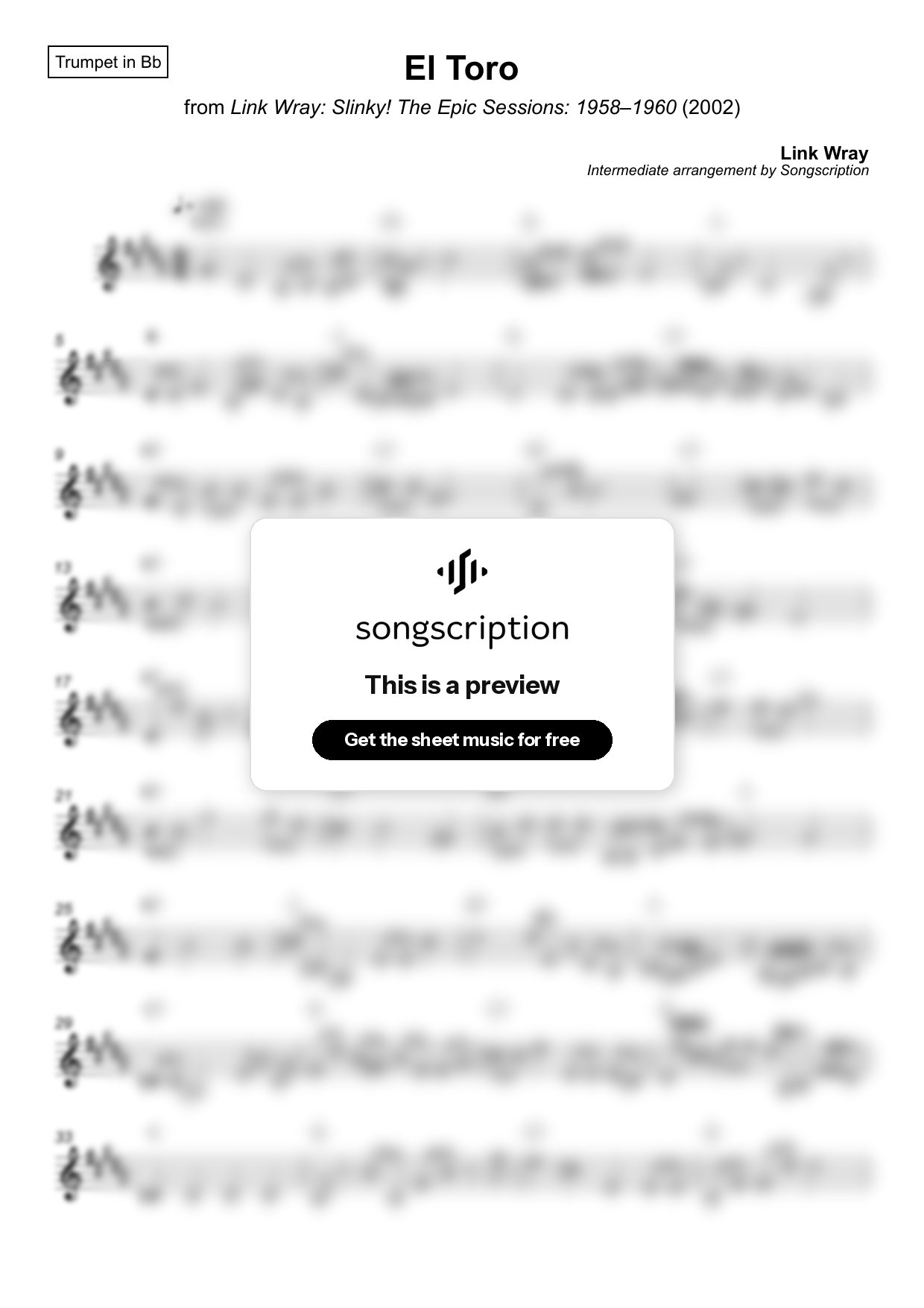Intermediate Trumpet Sheet Music for "El Toro" by Link Wray