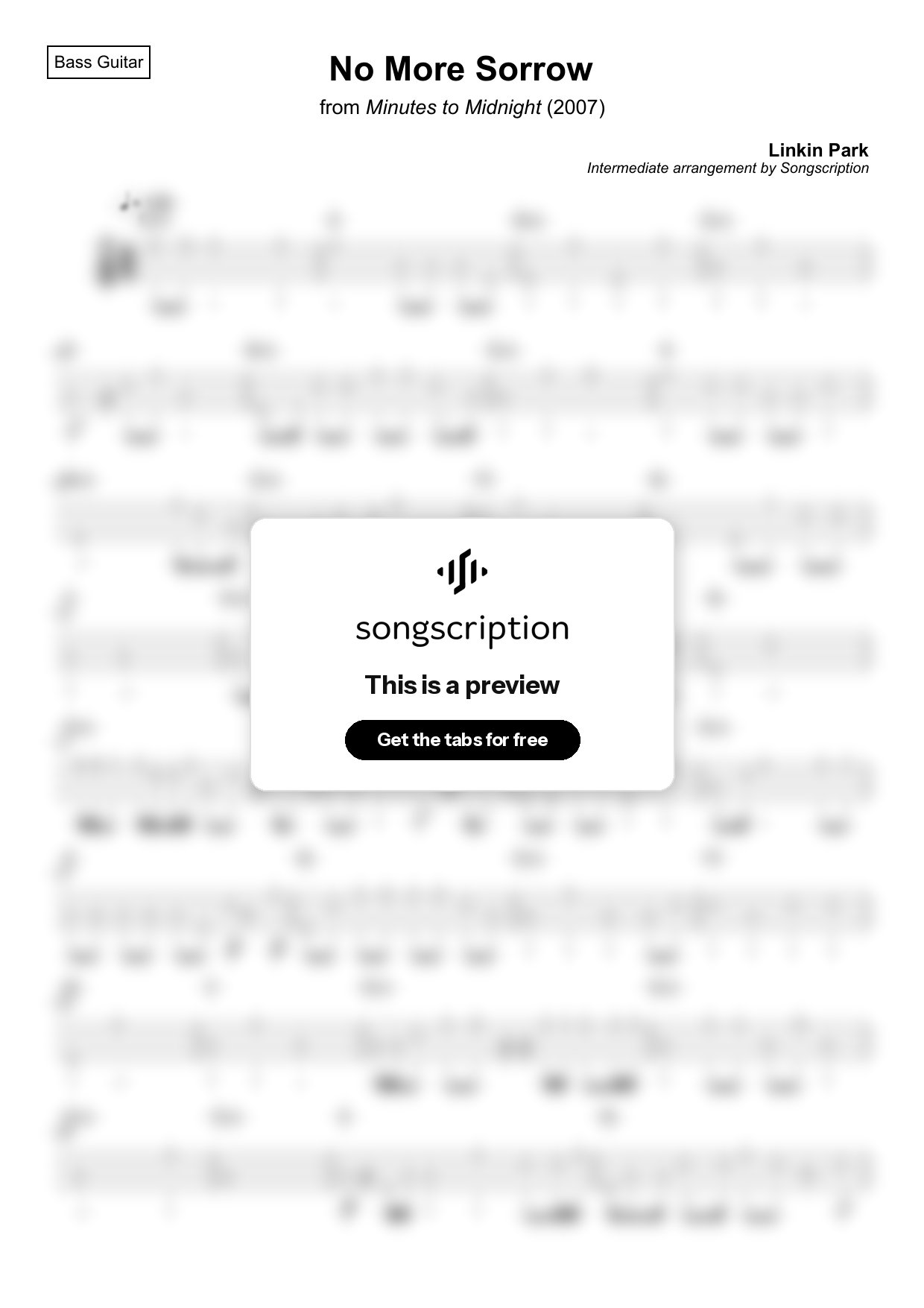 Intermediate Bass Guitar Tabs for "No More Sorrow" by Linkin Park