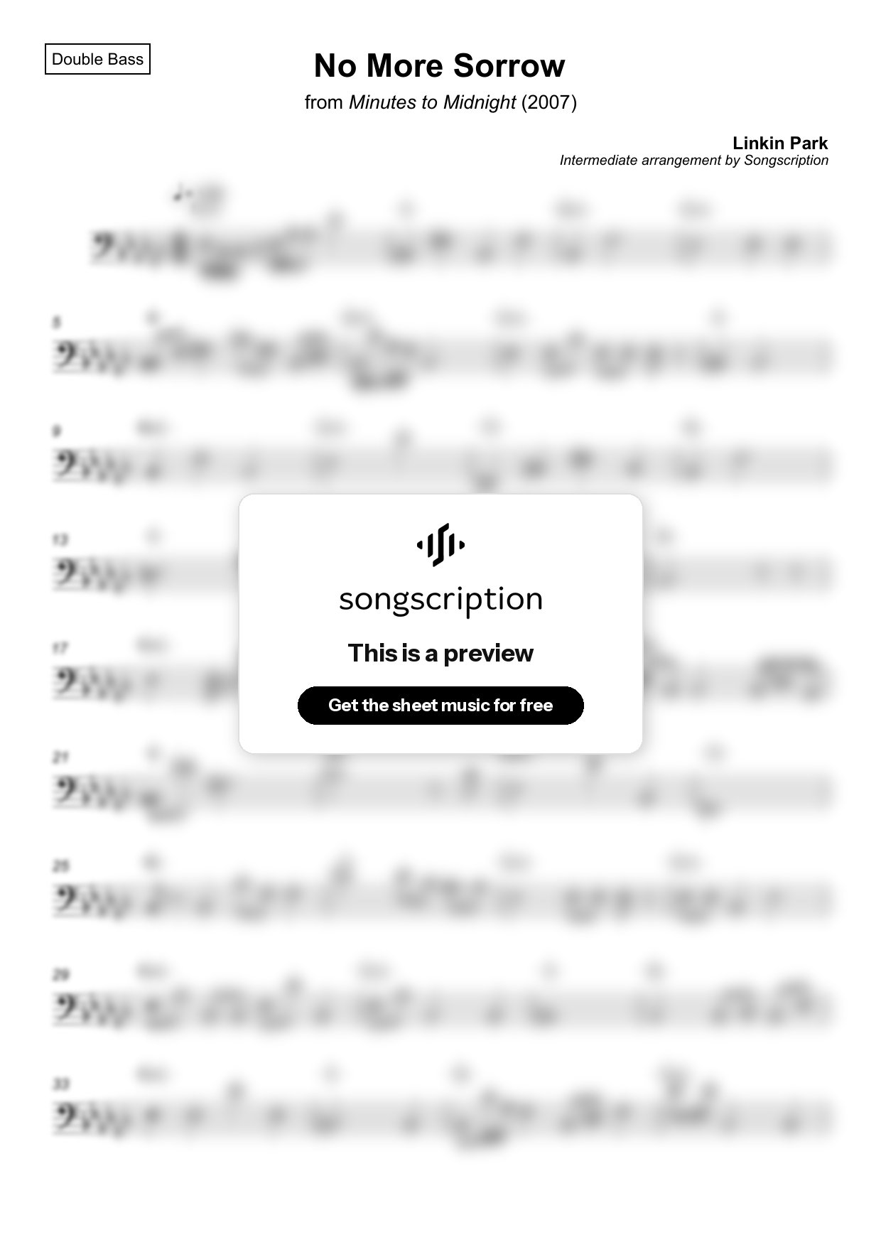 Intermediate Double Bass Sheet Music for "No More Sorrow" by Linkin Park