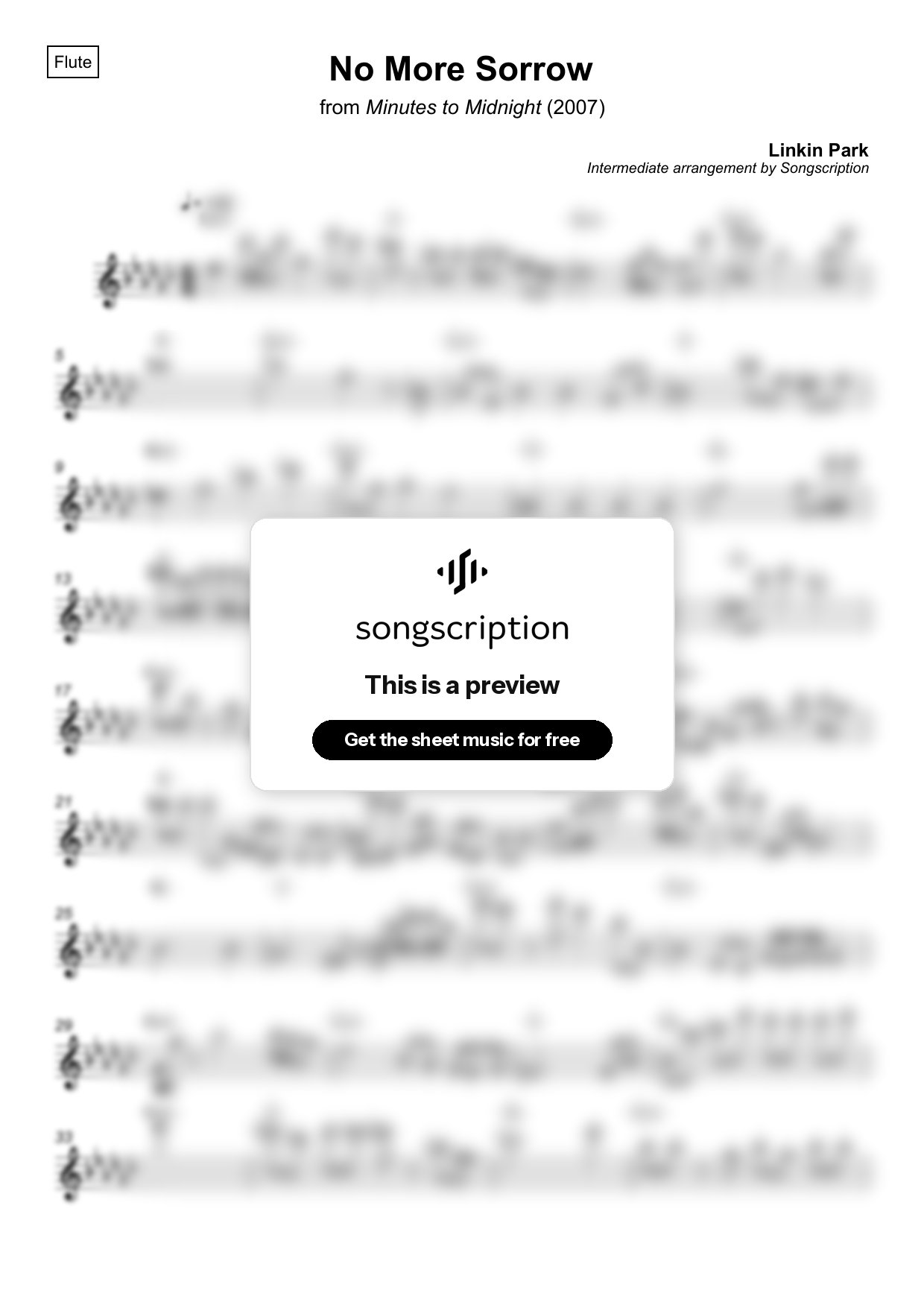 Intermediate Flute Sheet Music for "No More Sorrow" by Linkin Park