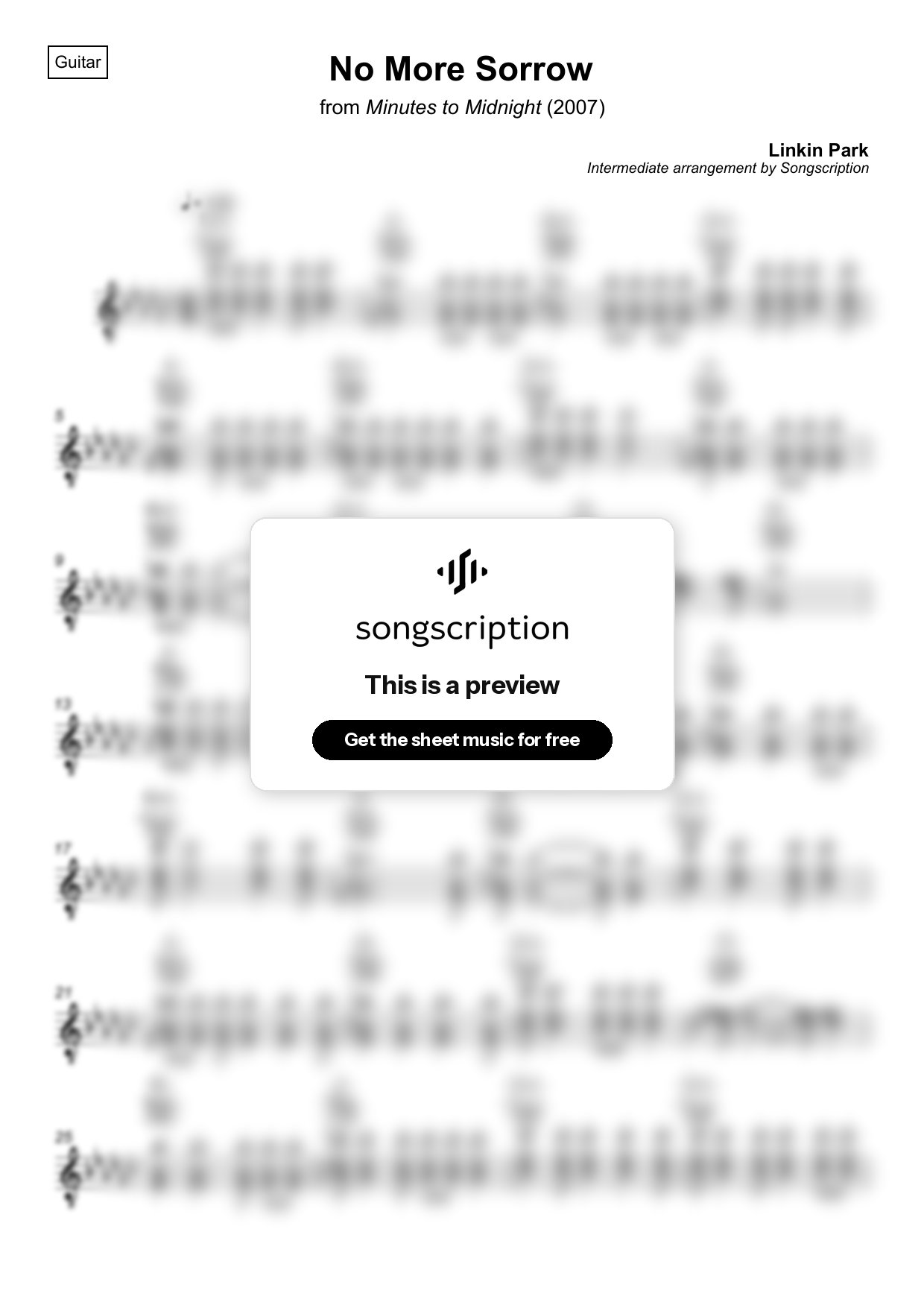 Intermediate Acoustic Guitar Sheet Music for "No More Sorrow" by Linkin Park
