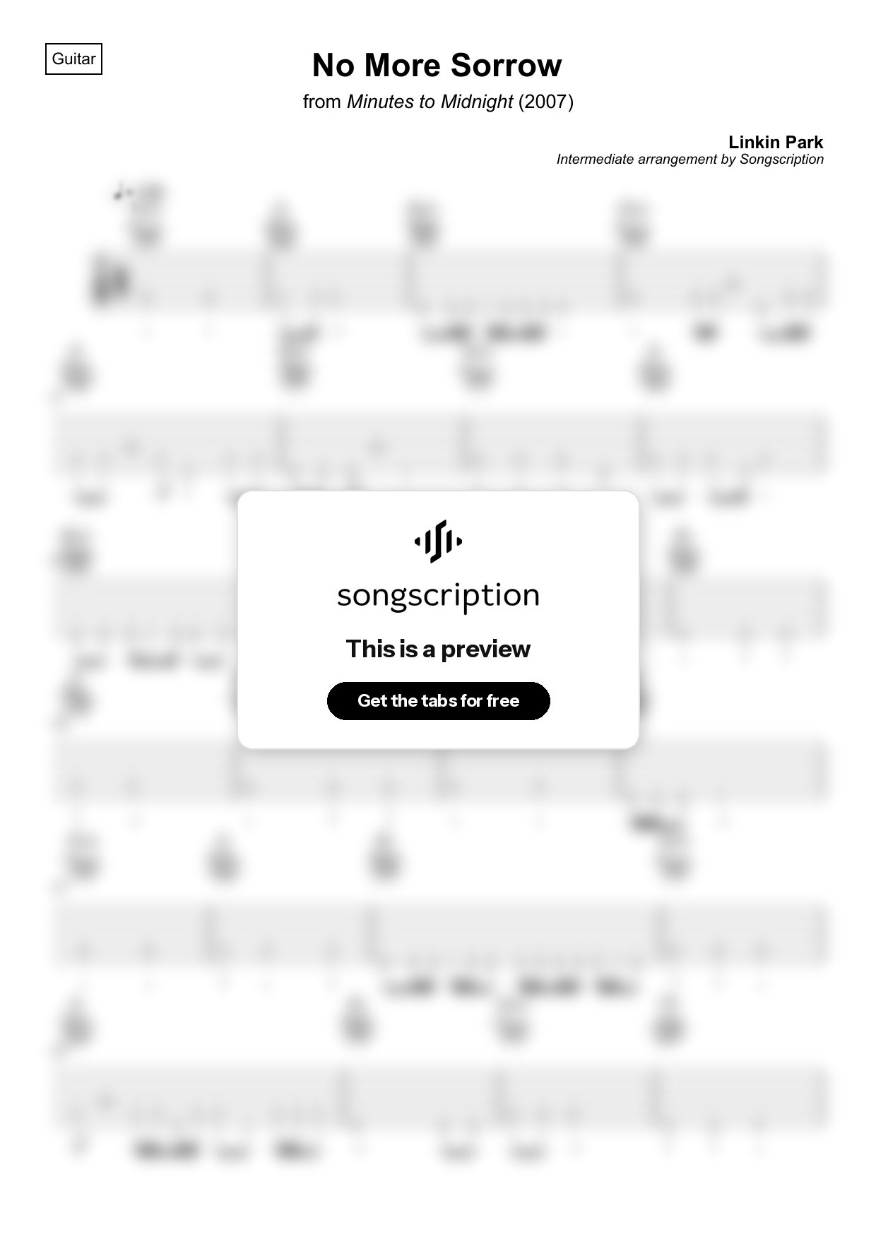 Intermediate Acoustic Guitar Tabs for "No More Sorrow" by Linkin Park