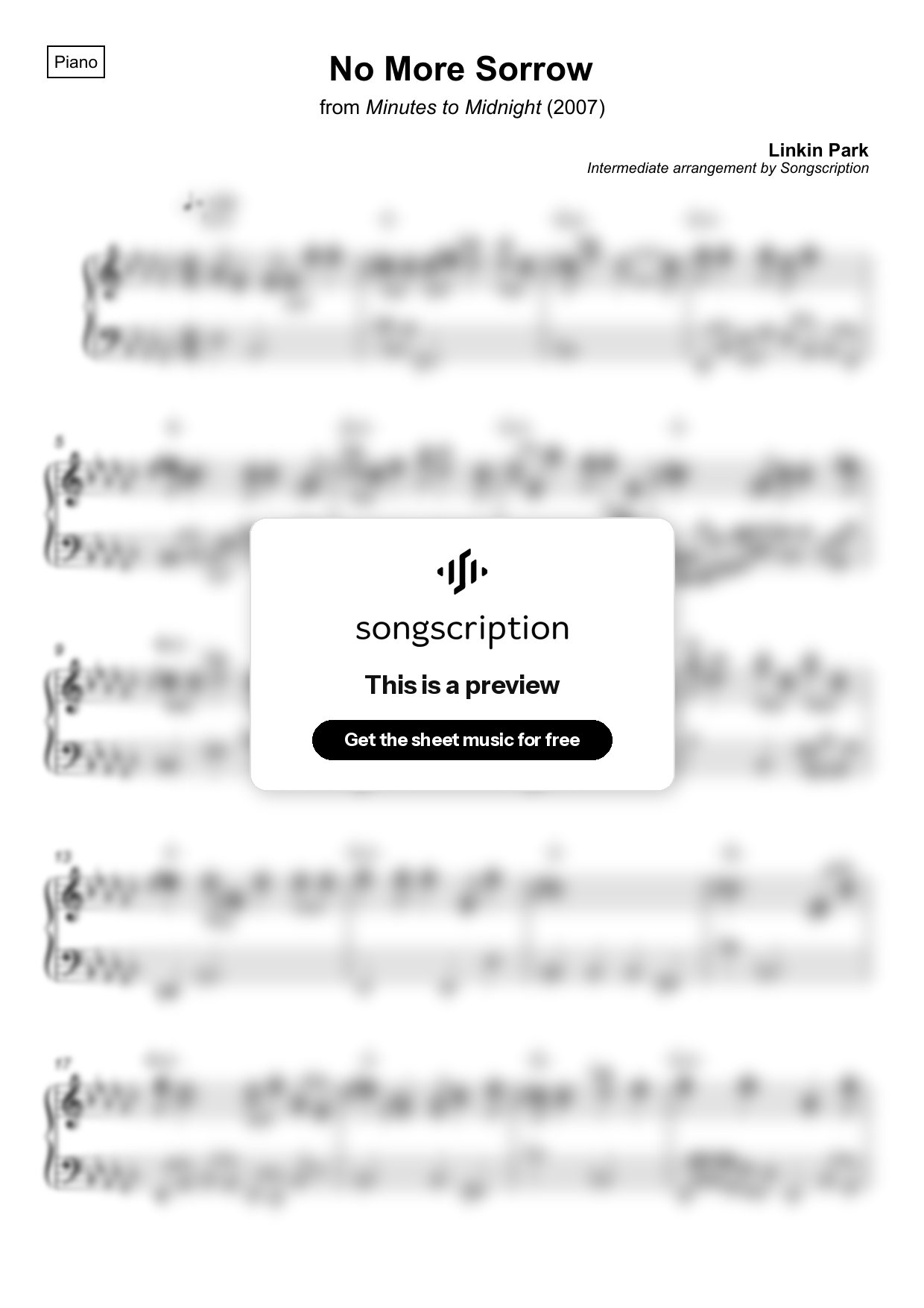 Intermediate Piano Sheet Music for "No More Sorrow" by Linkin Park