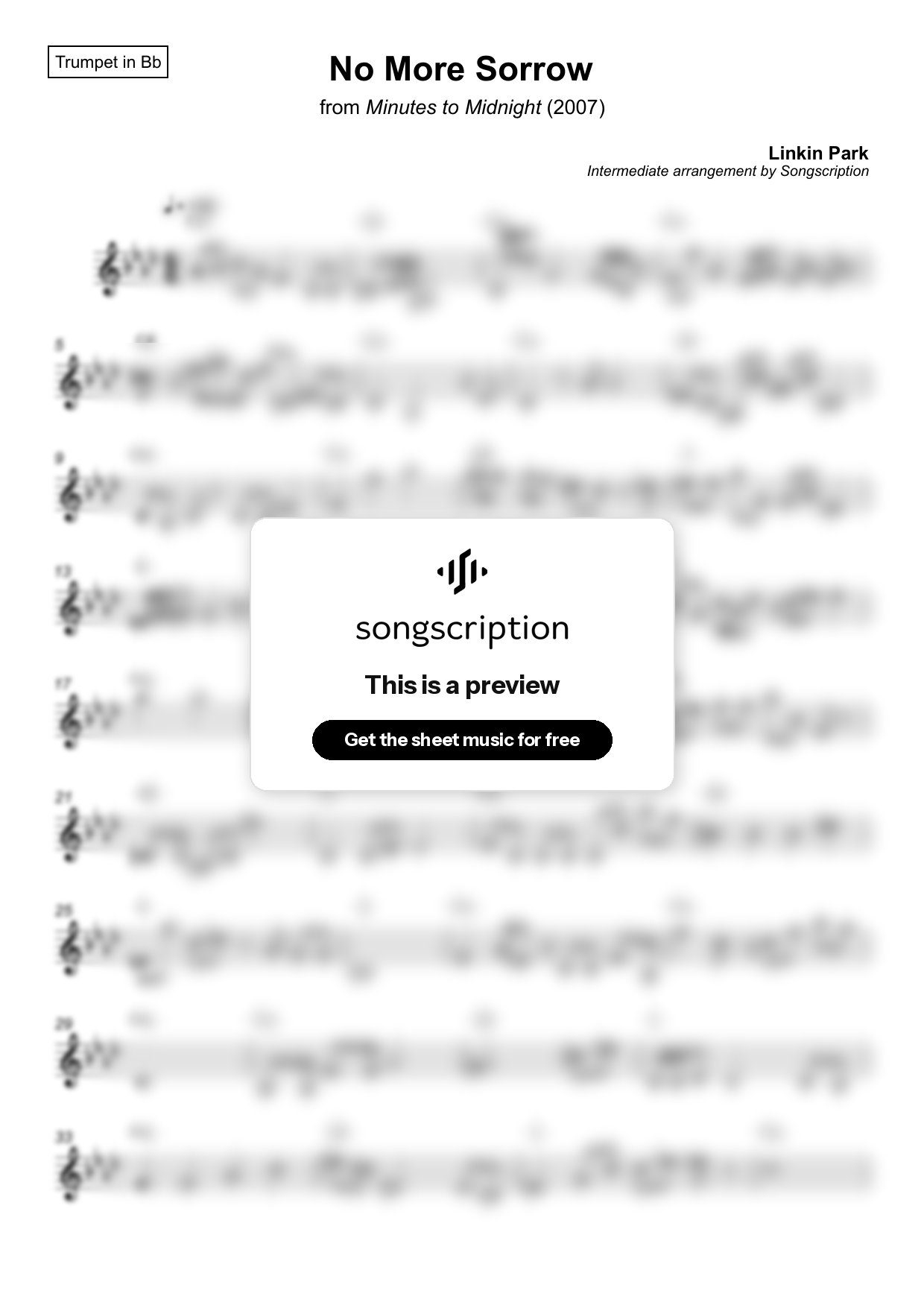 Intermediate Trumpet Sheet Music for "No More Sorrow" by Linkin Park
