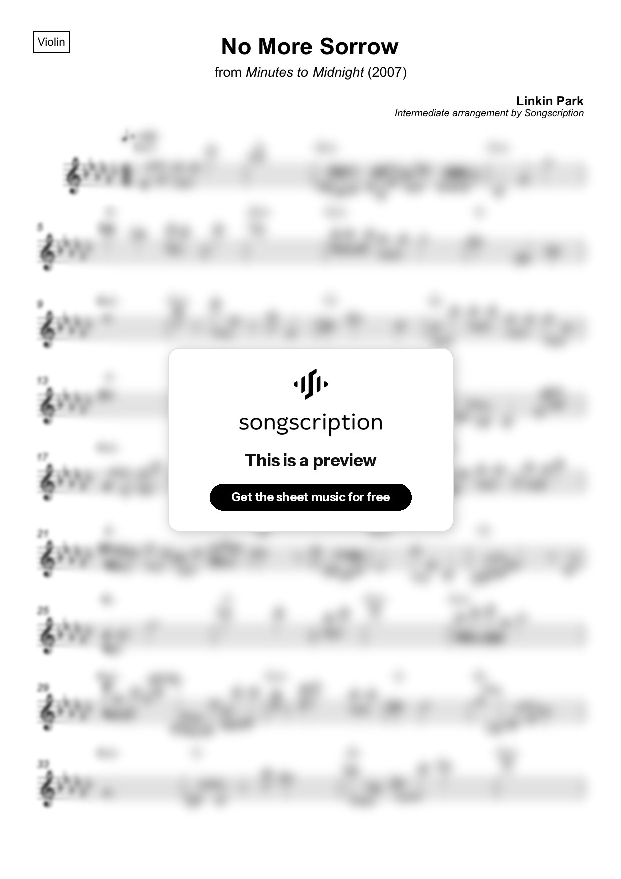 Intermediate Violin Sheet Music for "No More Sorrow" by Linkin Park