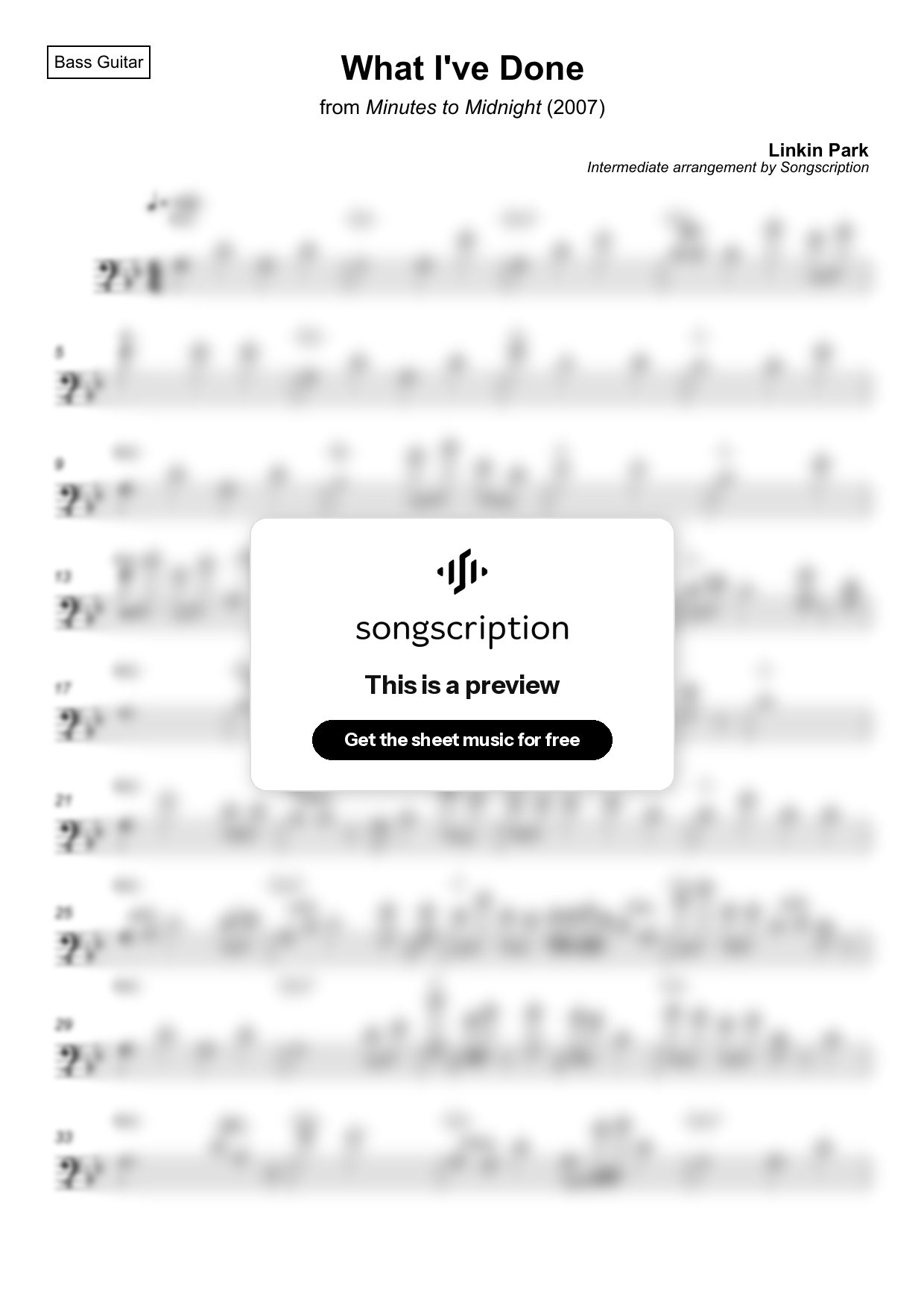 Intermediate Bass Guitar Sheet Music for "What I've Done" by Linkin Park