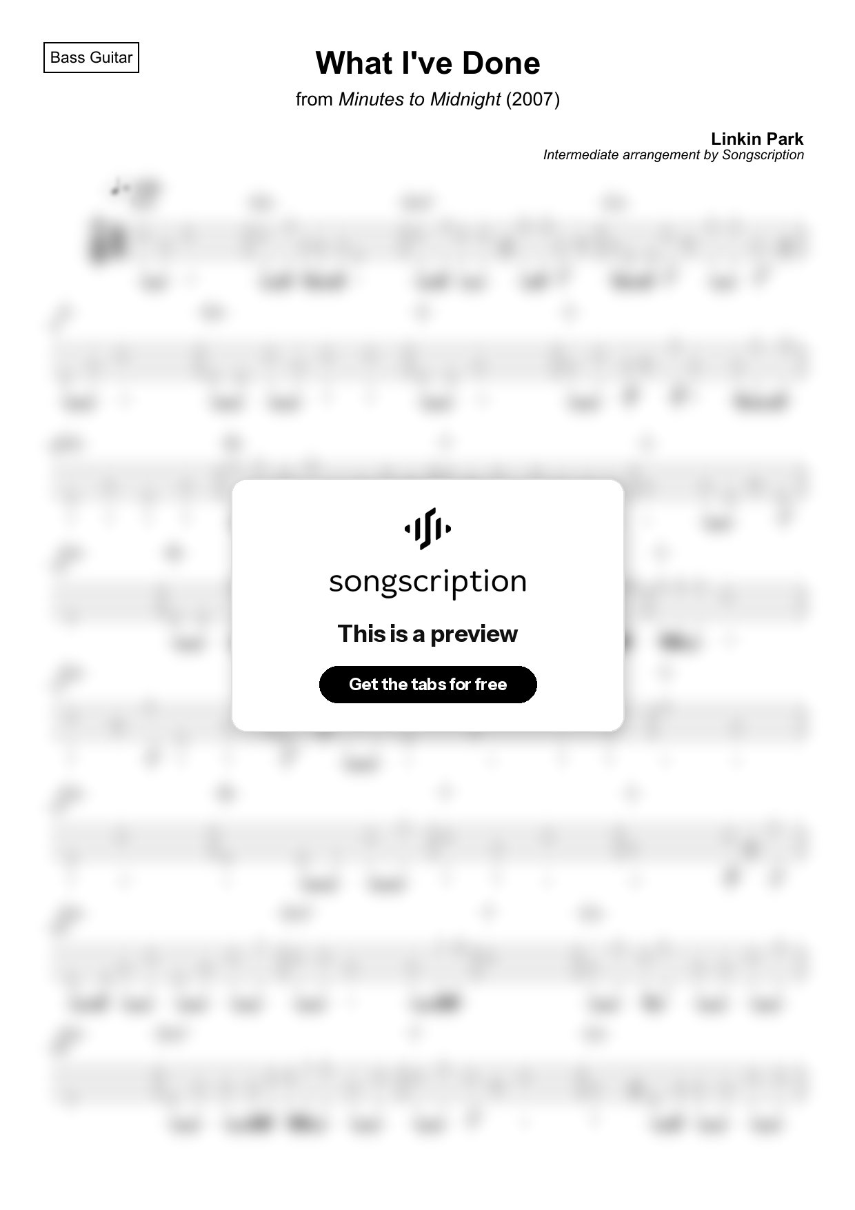 Intermediate Bass Guitar Tabs for "What I've Done" by Linkin Park