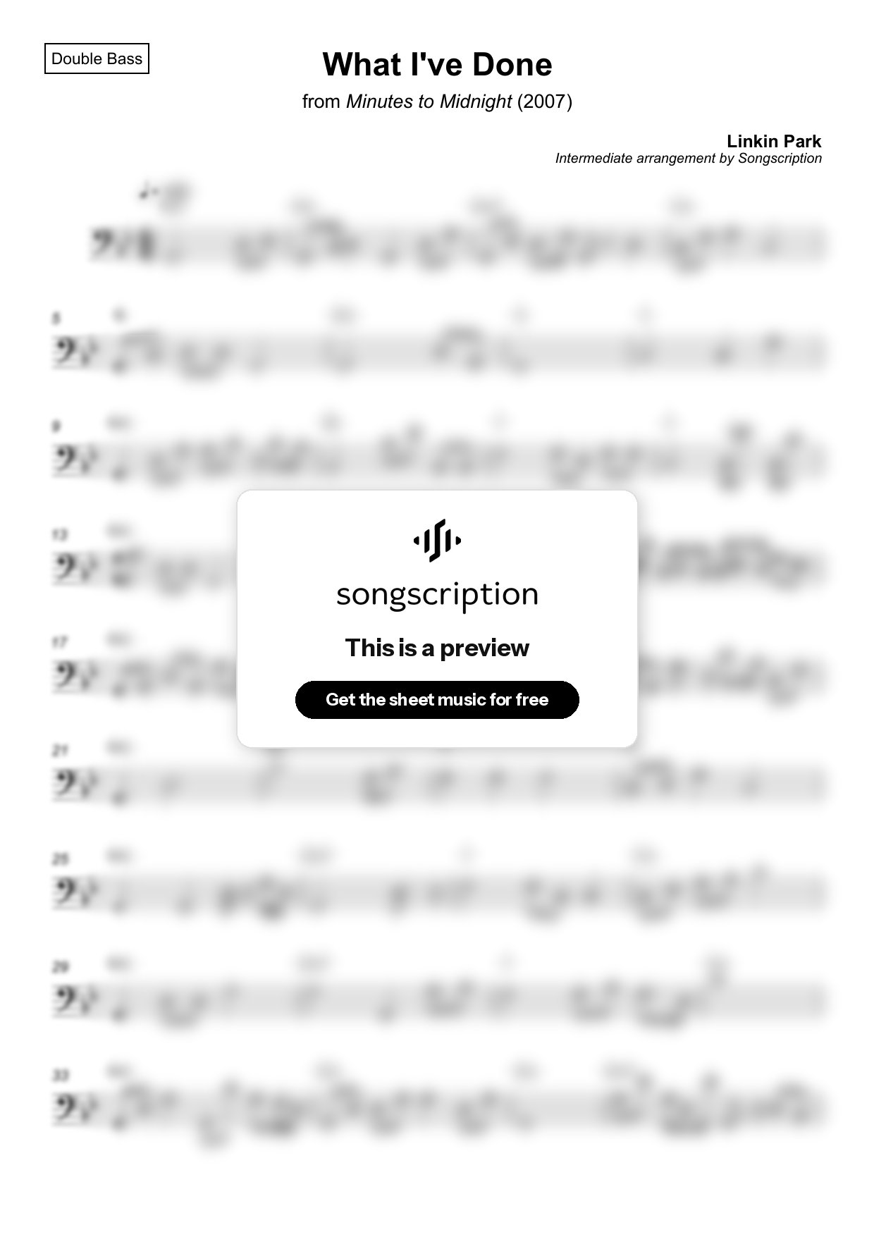 Intermediate Double Bass Sheet Music for "What I've Done" by Linkin Park