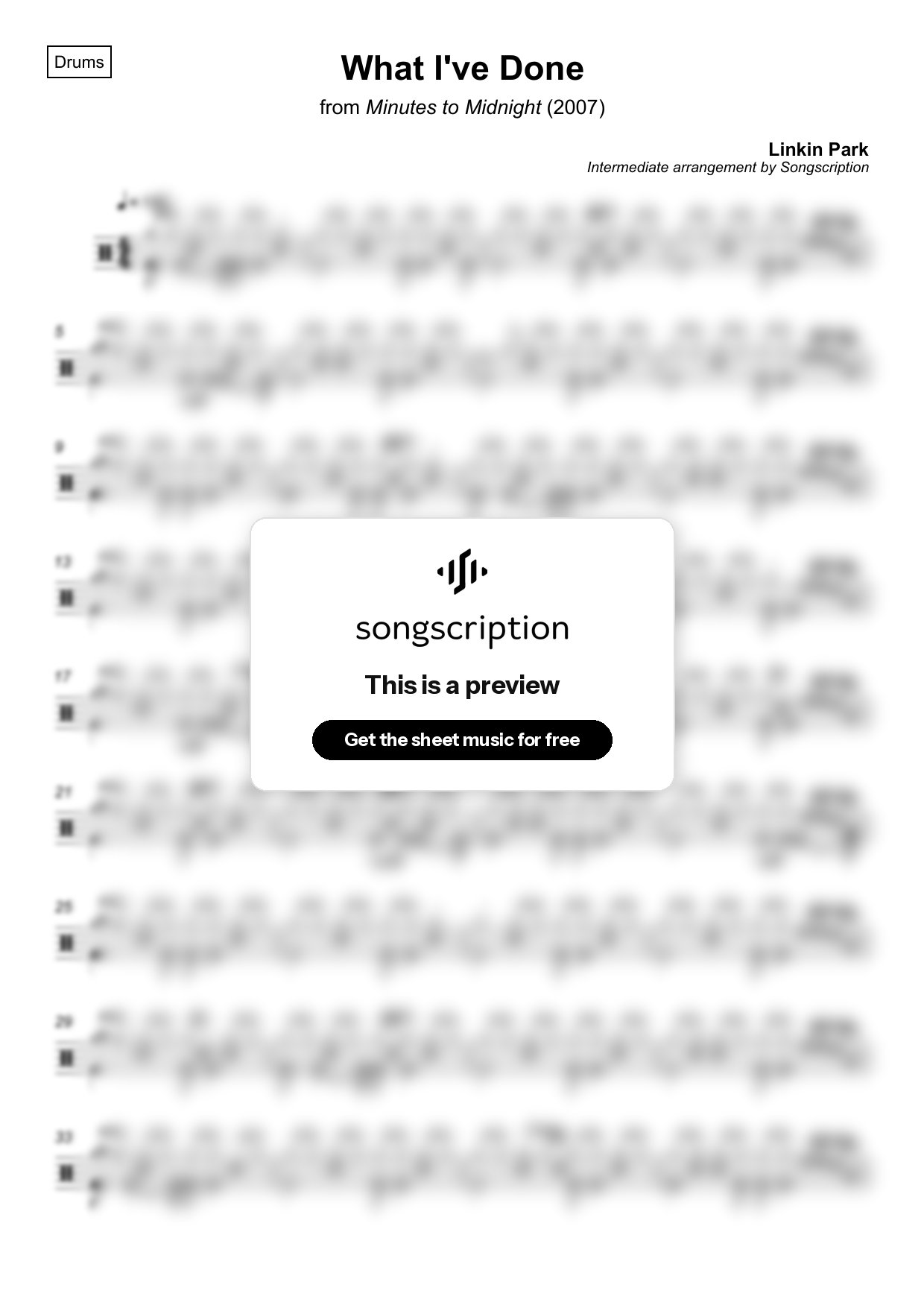 Intermediate Drums Sheet Music for "What I've Done" by Linkin Park