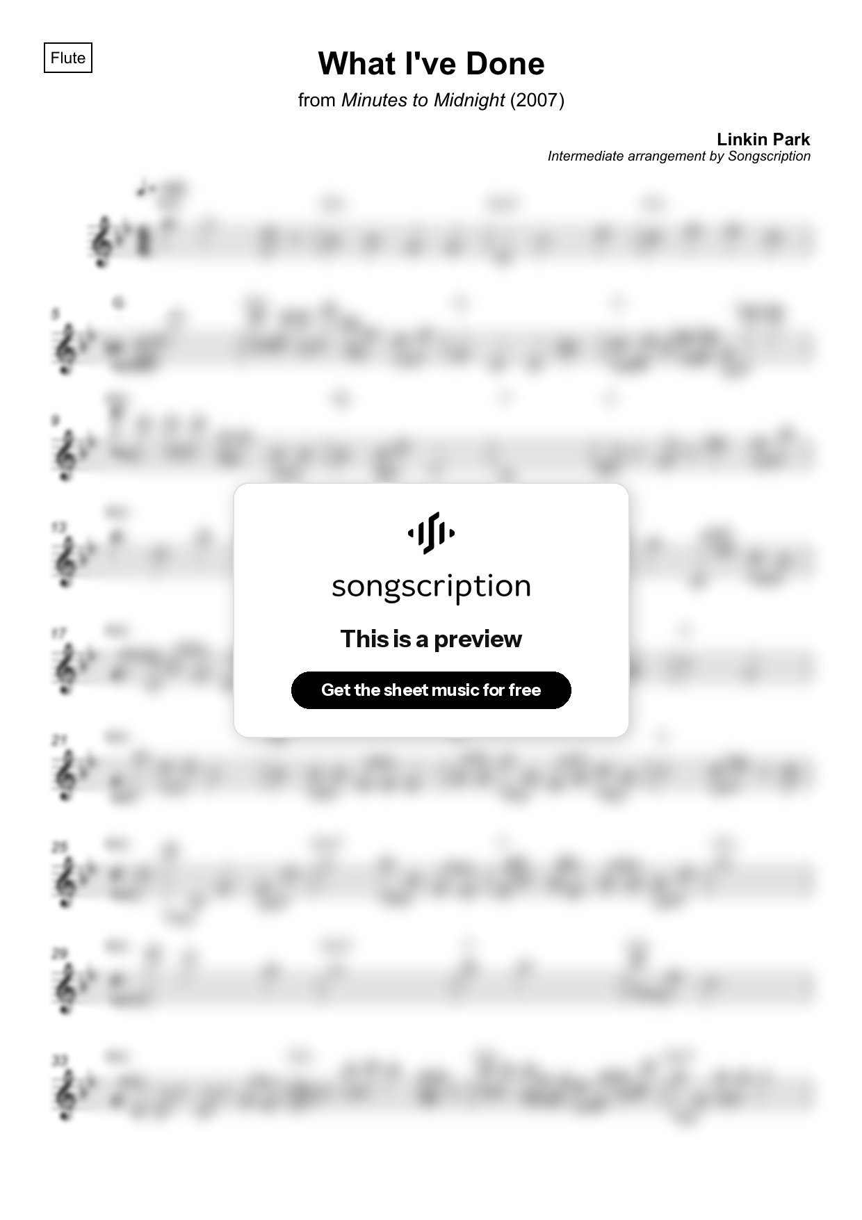 Intermediate Flute Sheet Music for "What I've Done" by Linkin Park