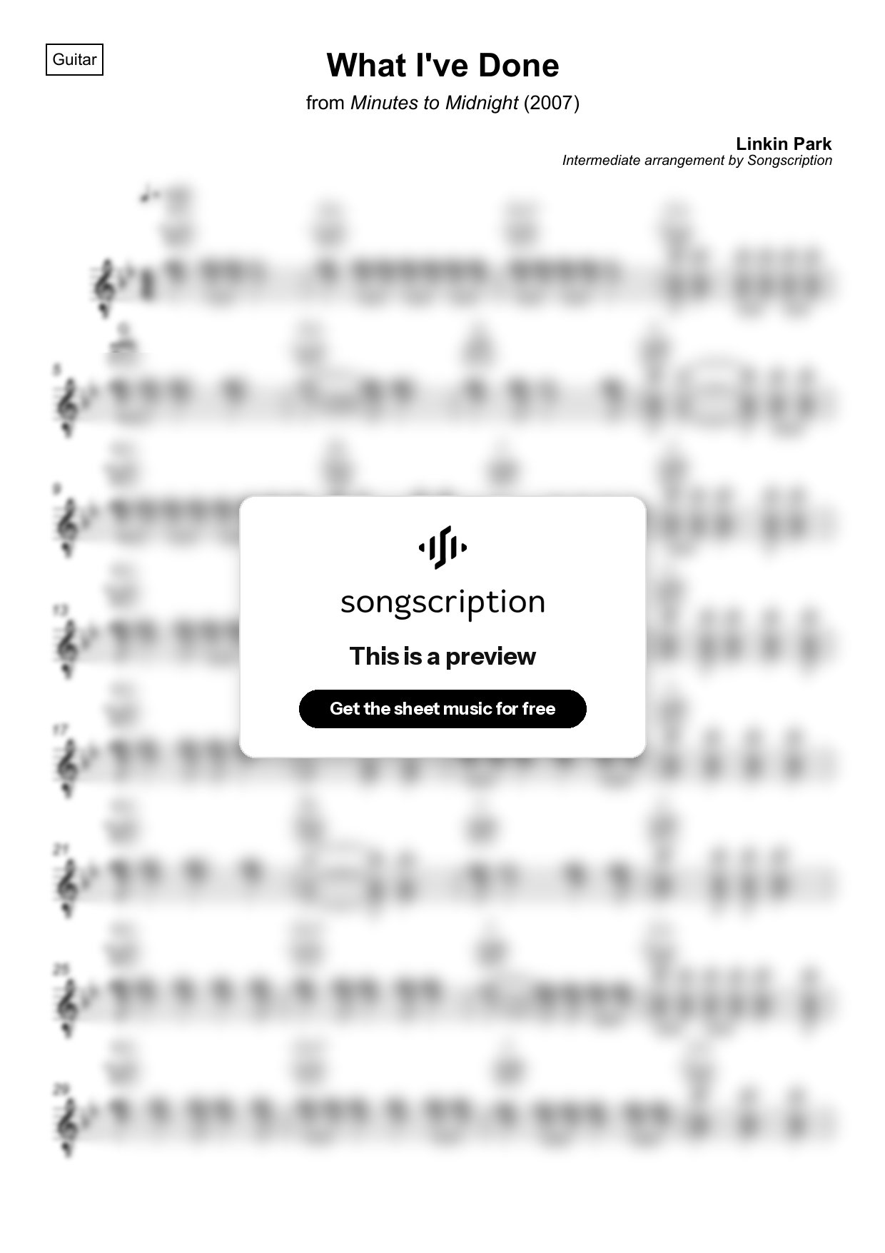 Intermediate Acoustic Guitar Sheet Music for "What I've Done" by Linkin Park