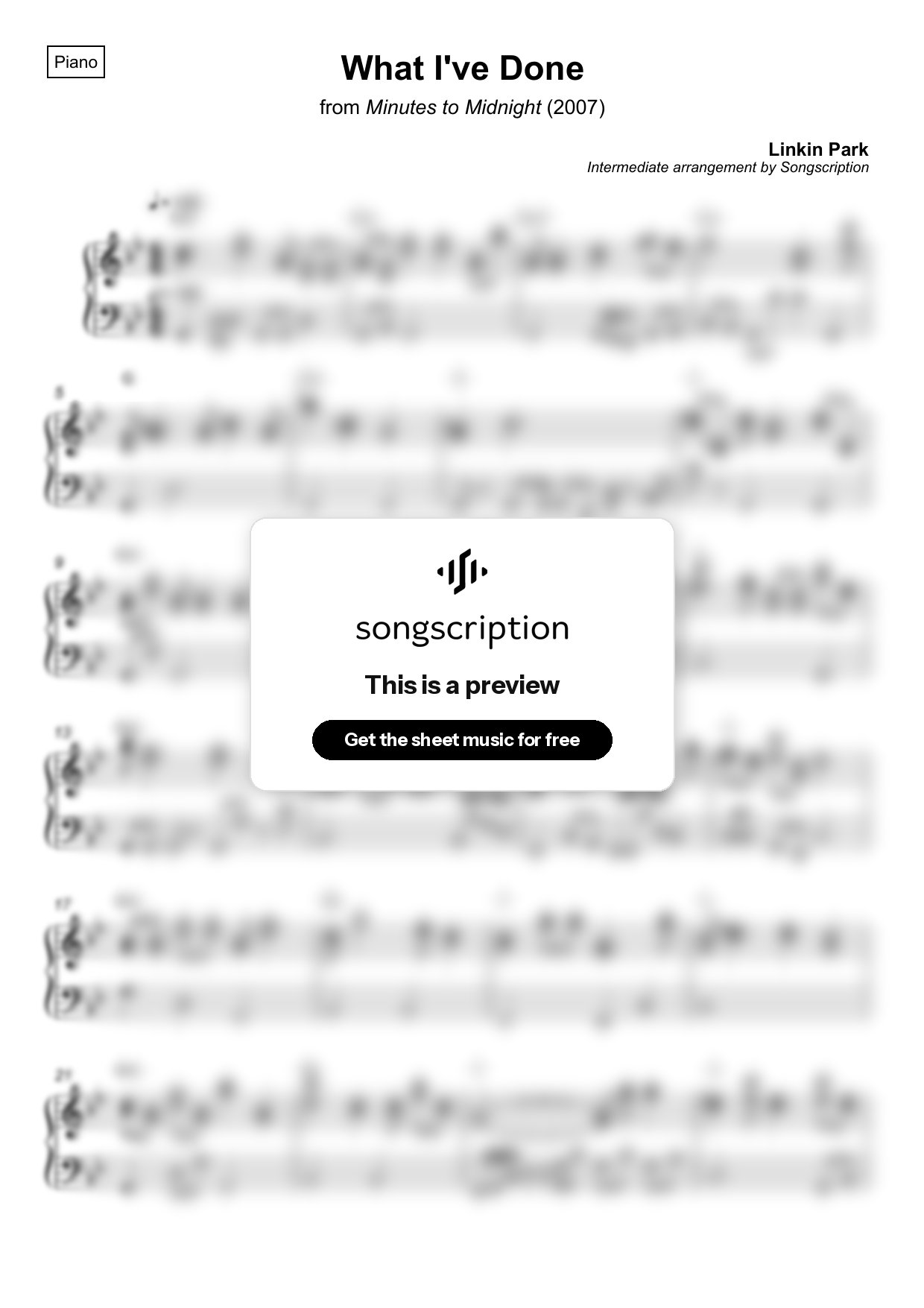 Intermediate Piano Sheet Music for "What I've Done" by Linkin Park