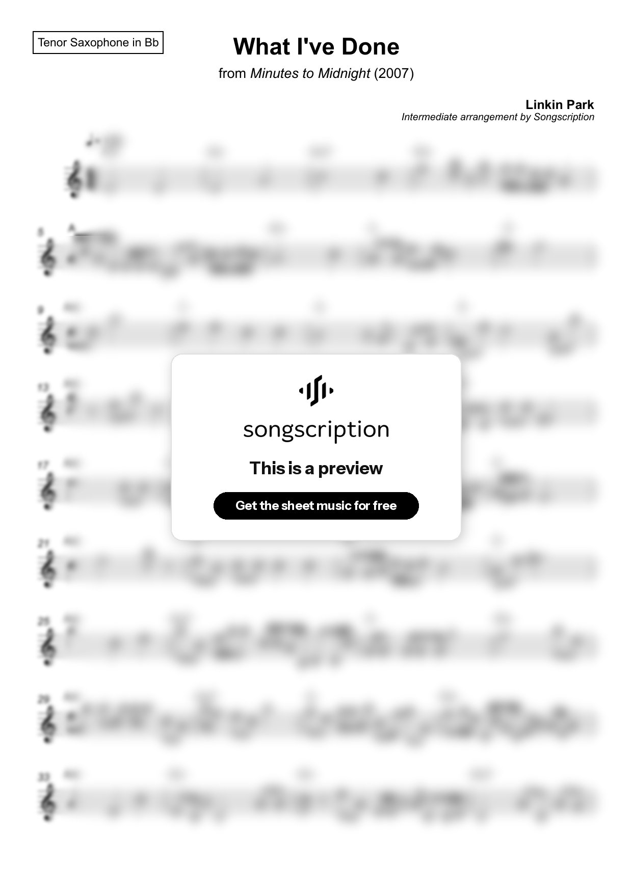 Intermediate Tenor Sax Sheet Music for "What I've Done" by Linkin Park