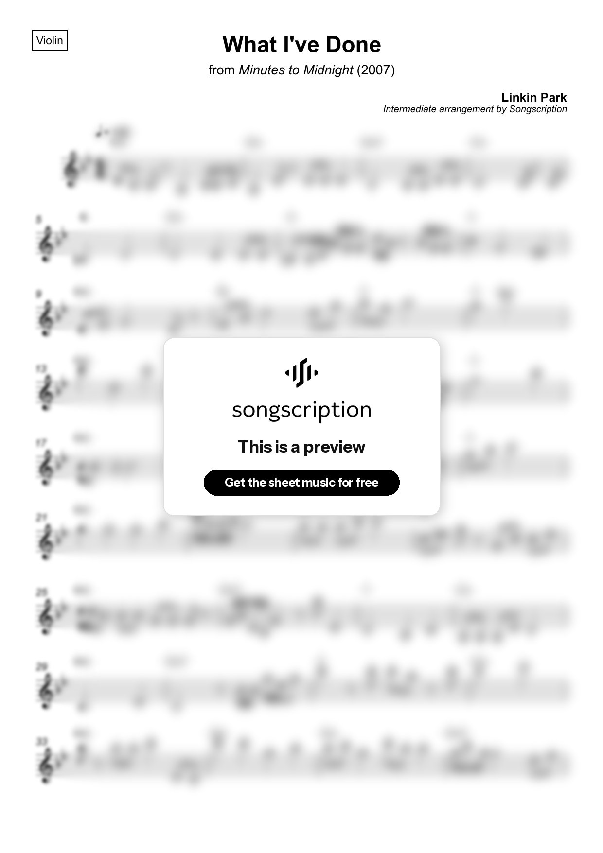 Intermediate Violin Sheet Music for "What I've Done" by Linkin Park