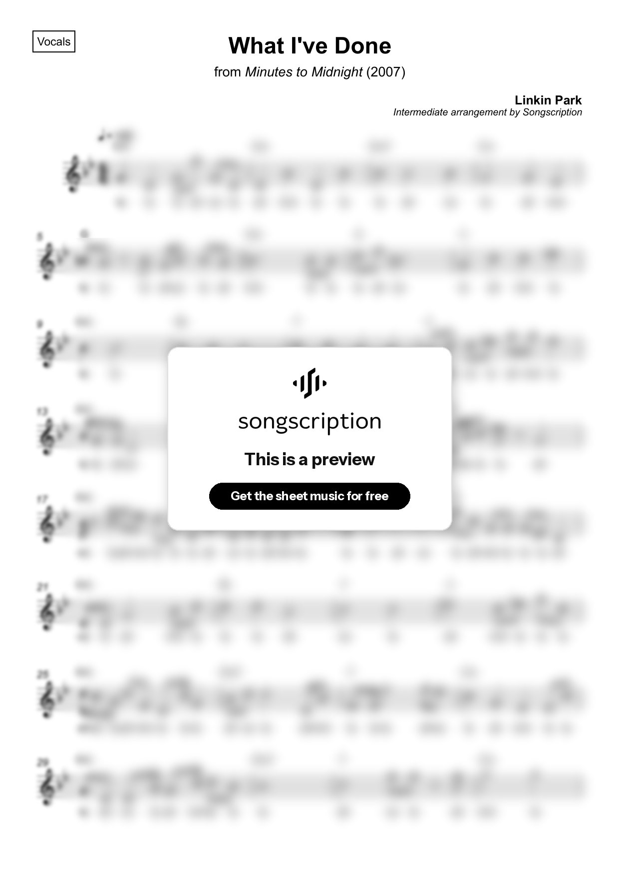 Intermediate Vocals Sheet Music for "What I've Done" by Linkin Park