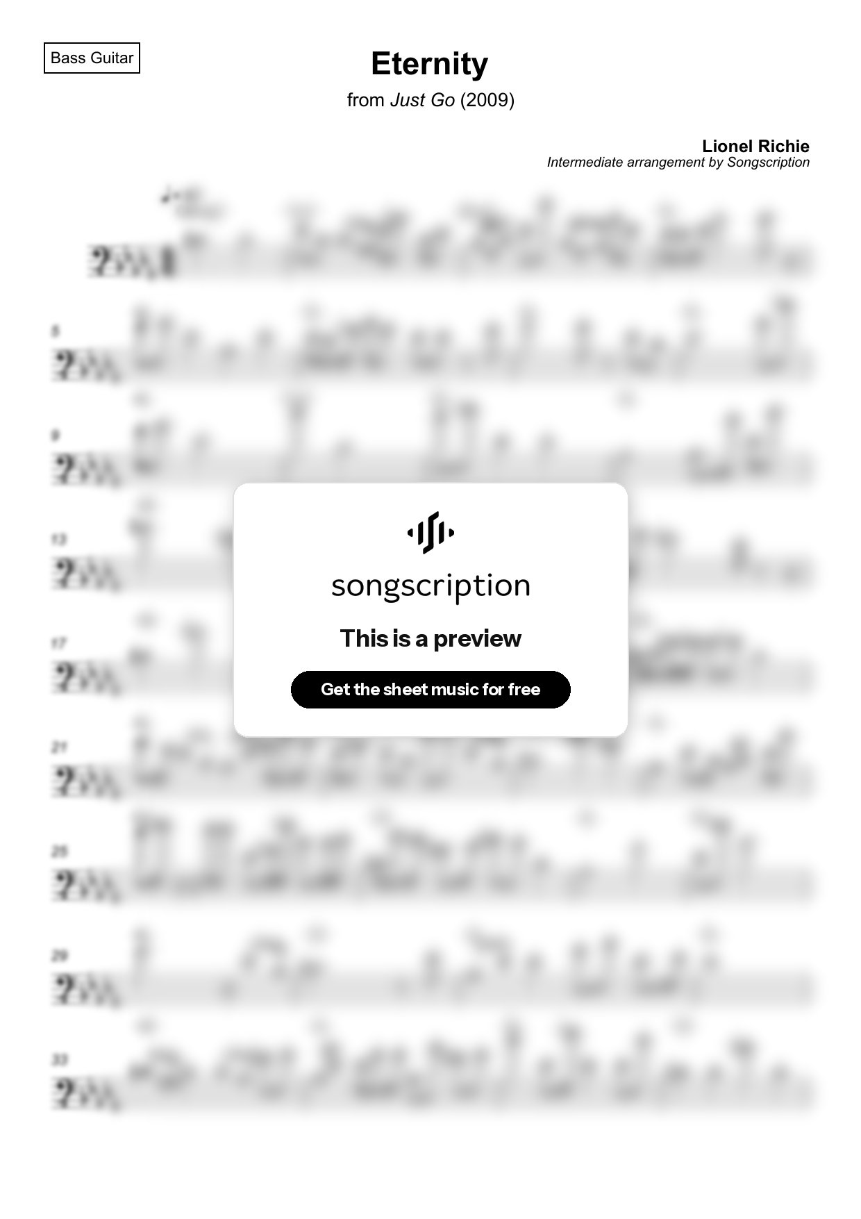 Intermediate Bass Guitar Sheet Music for "Eternity" by Lionel Richie