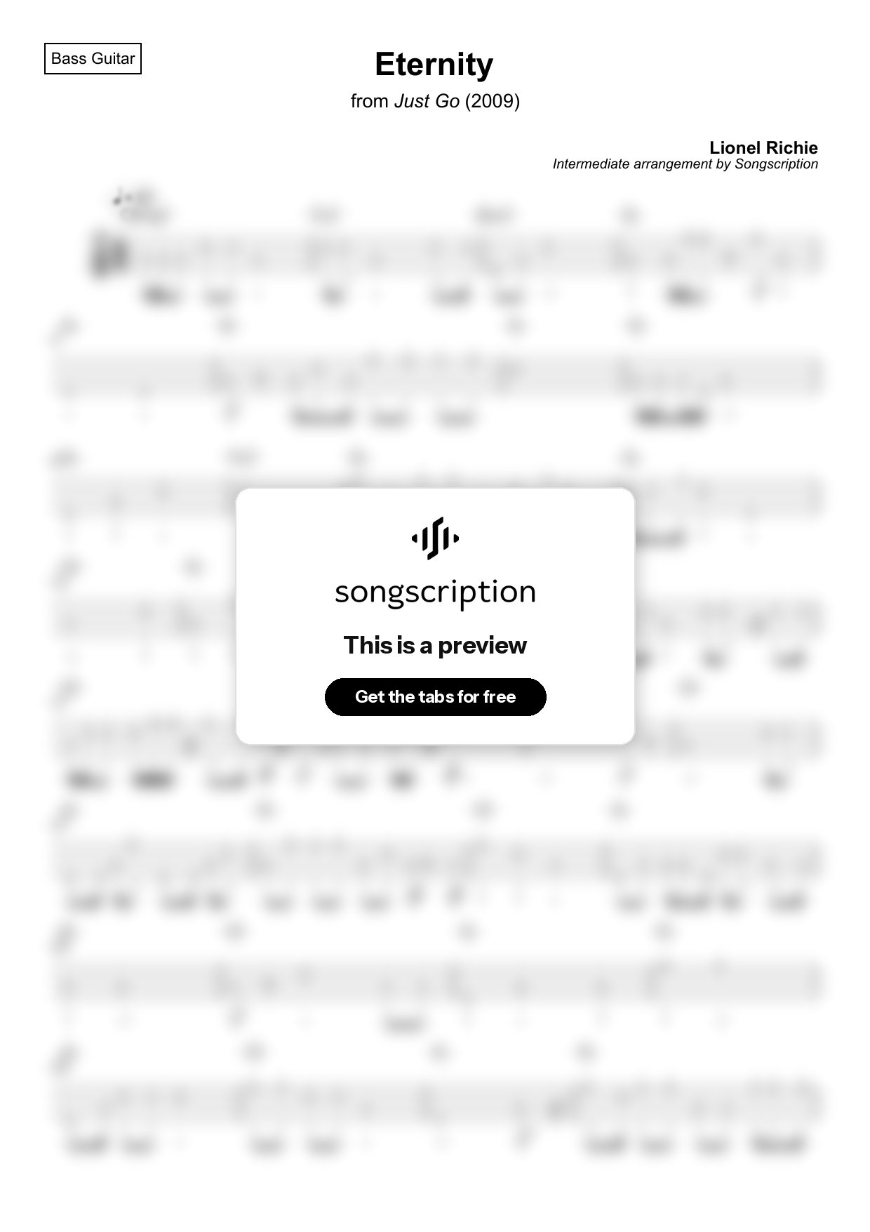 Intermediate Bass Guitar Tabs for "Eternity" by Lionel Richie