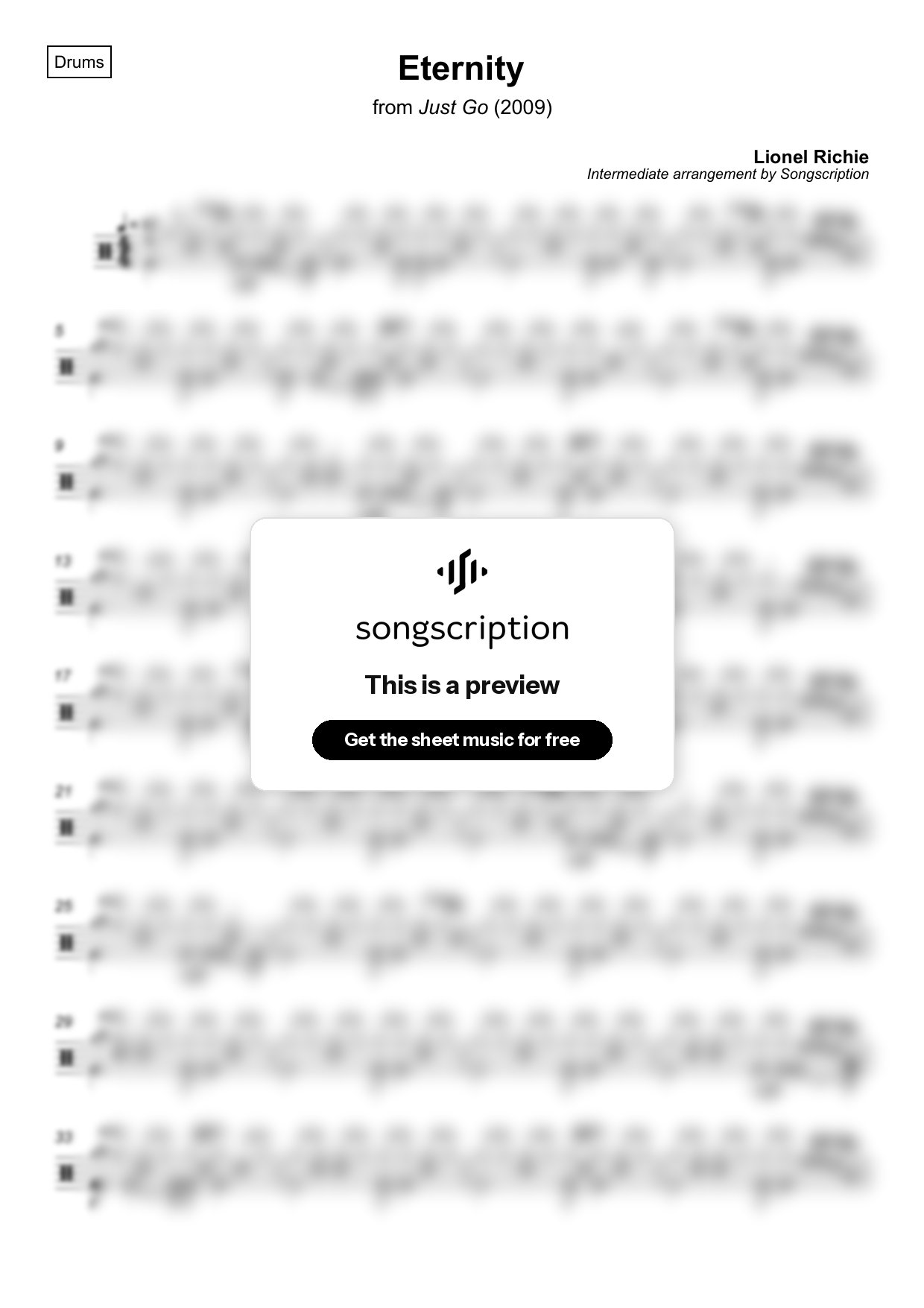 Intermediate Drums Sheet Music for "Eternity" by Lionel Richie