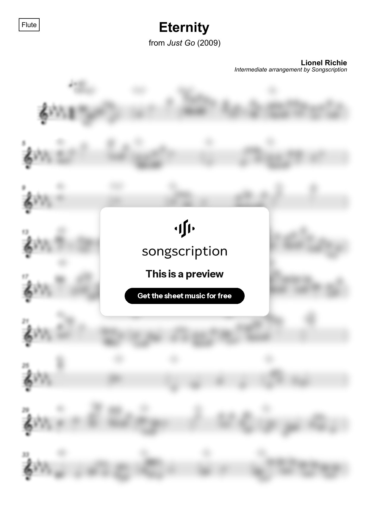 Intermediate Flute Sheet Music for "Eternity" by Lionel Richie