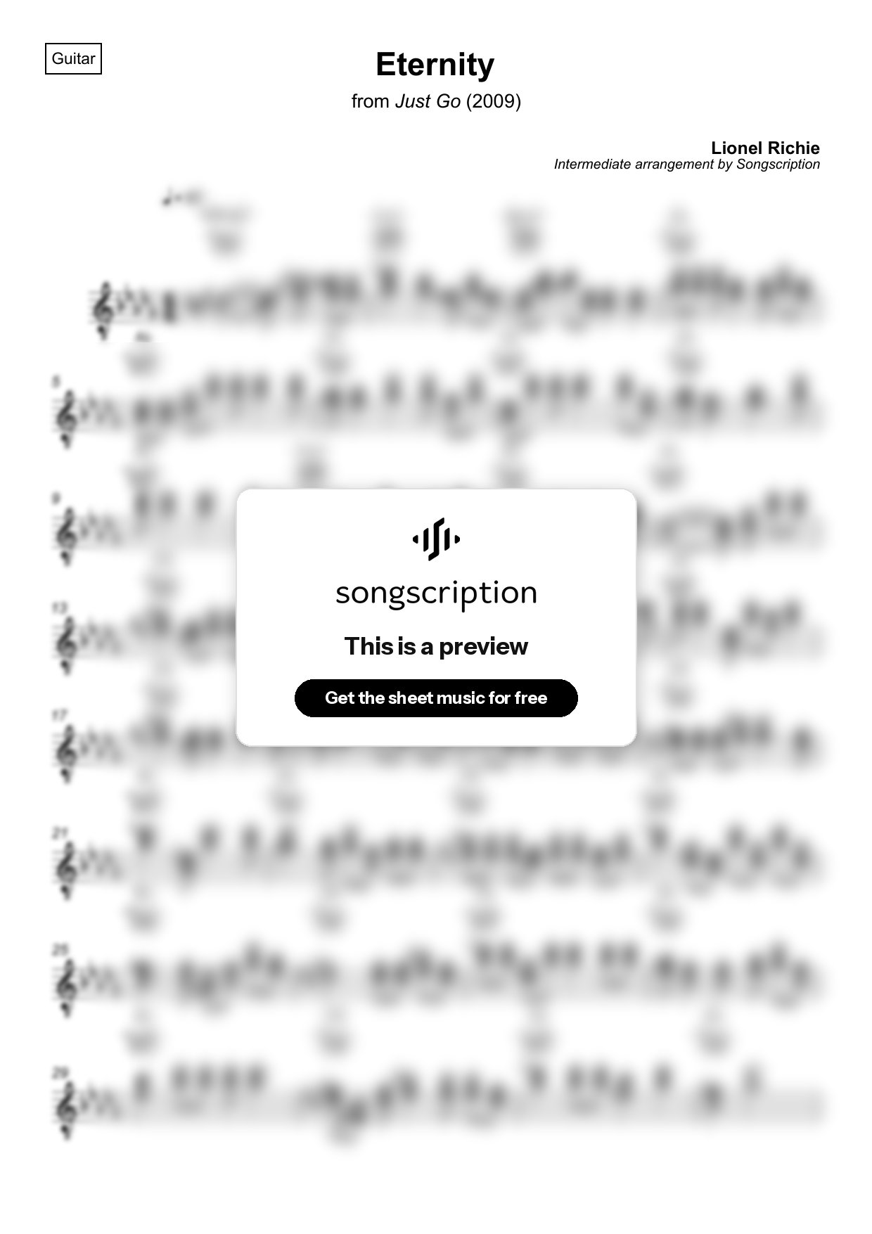 Intermediate Acoustic Guitar Sheet Music for "Eternity" by Lionel Richie