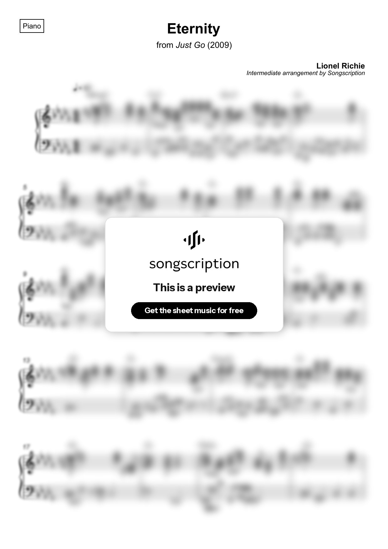 Intermediate Piano Sheet Music for "Eternity" by Lionel Richie